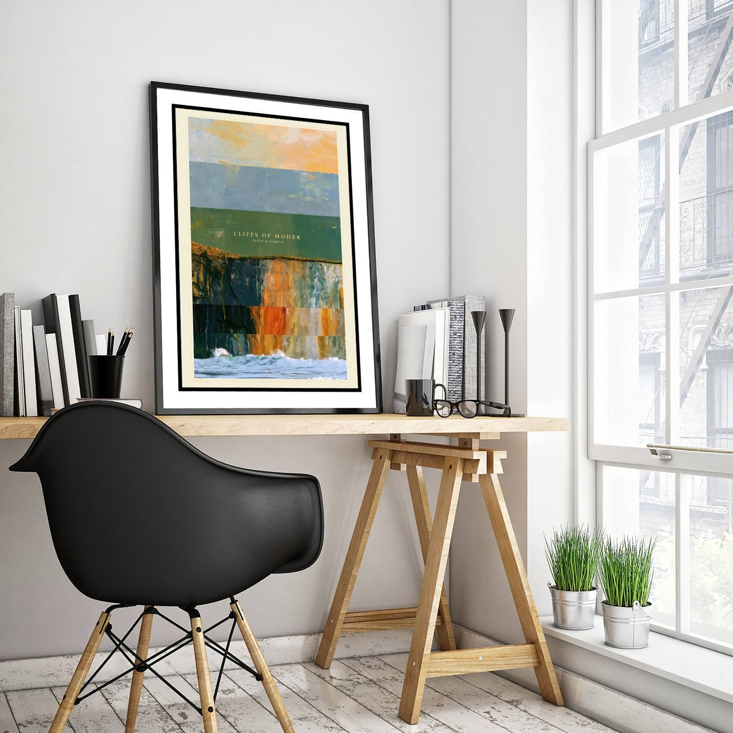 Cliffs of Moher Art Print - Ireland Layered Strata Illustration - Irish Coast Travel Poster with Coordinates 1/3