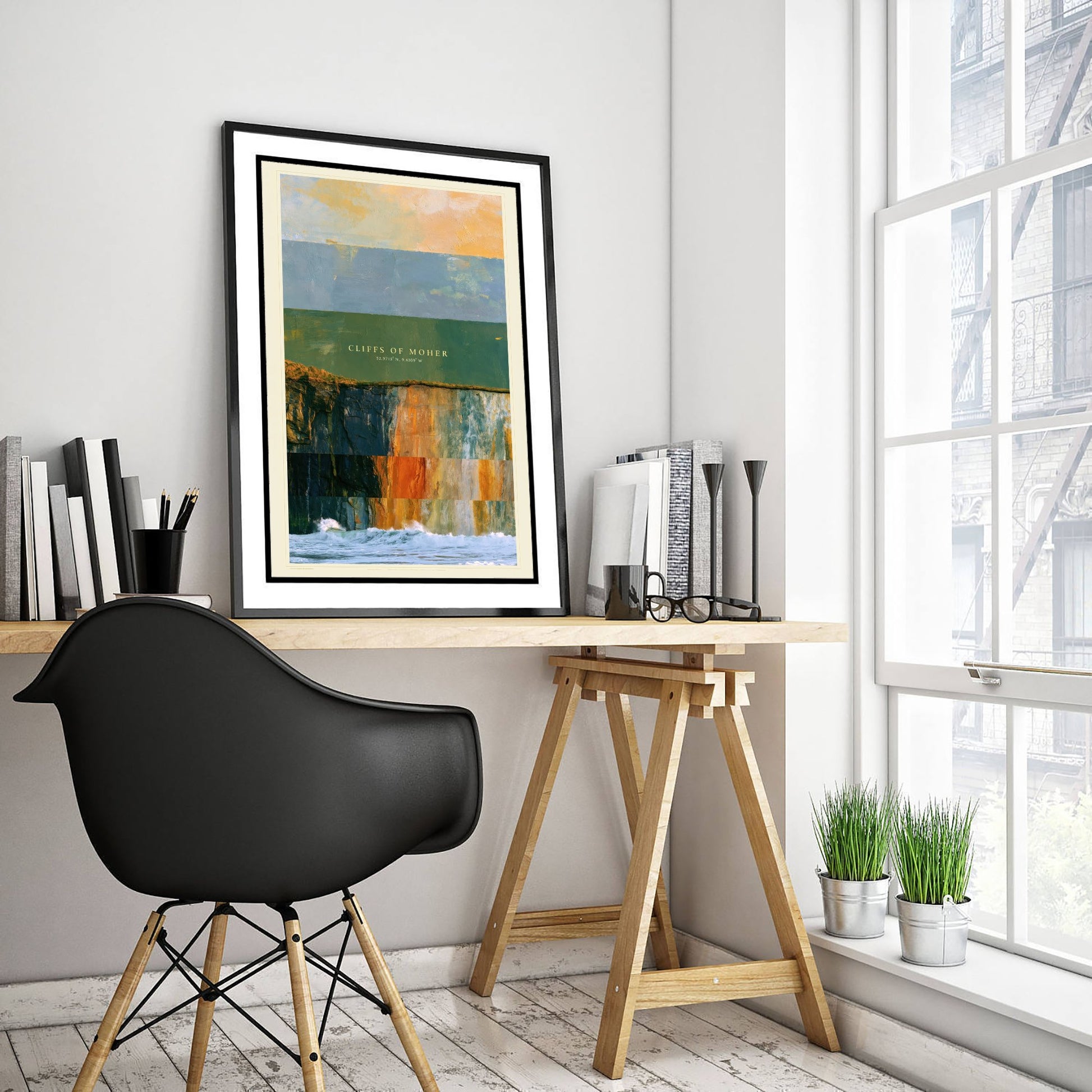 Cliffs of Moher Art Print - Ireland Layered Strata Illustration - Irish Coast Travel Poster with Coordinates 1/3