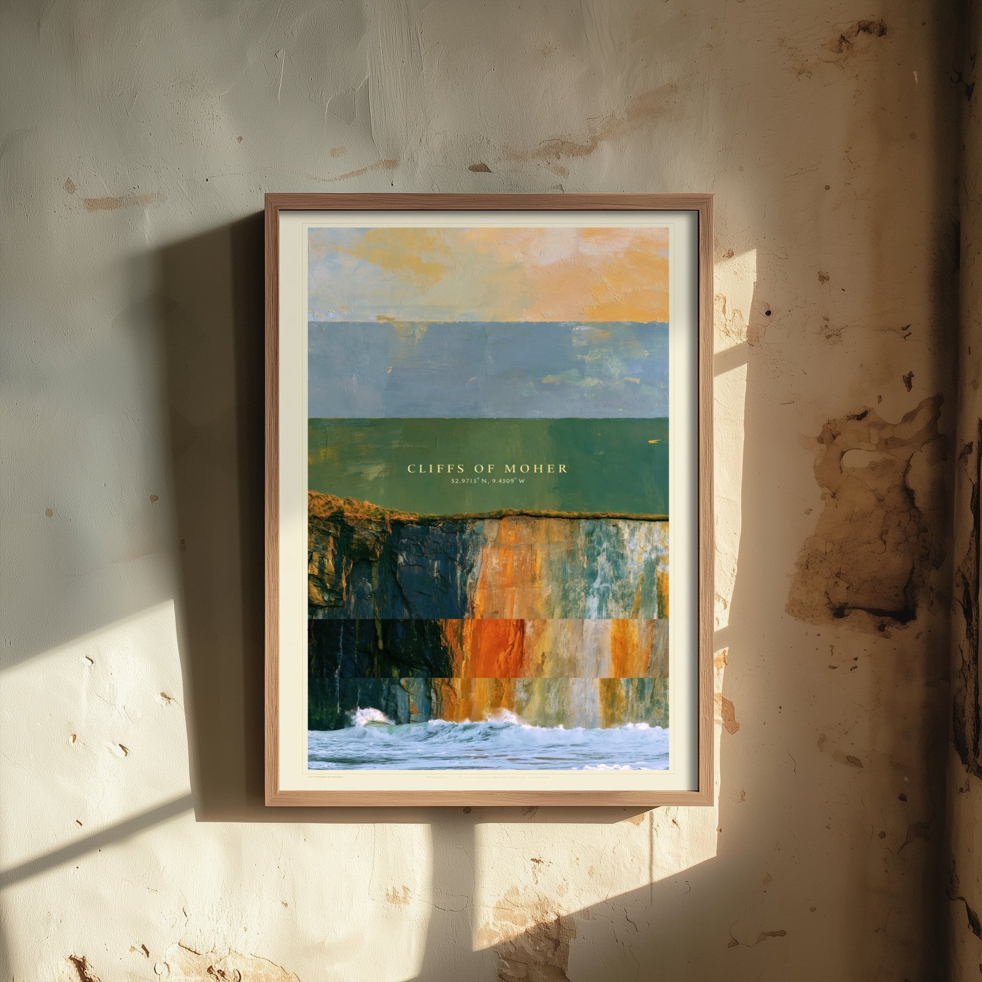 Cliffs of Moher Art Print - Ireland Layered Strata Illustration - Irish Coast Travel Poster with Coordinates 1/3