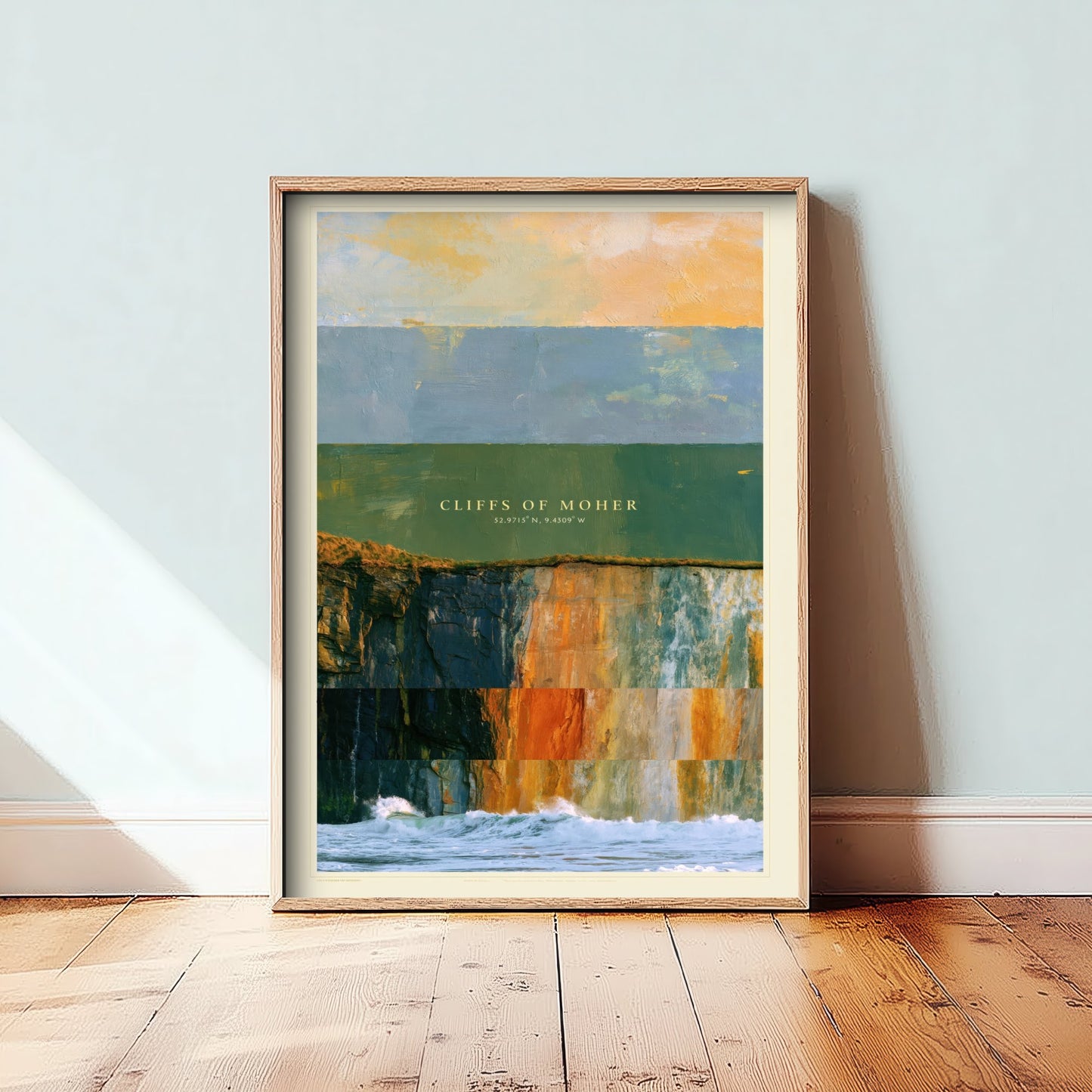 Cliffs of Moher Art Print - Ireland Layered Strata Illustration - Irish Coast Travel Poster with Coordinates 1/3