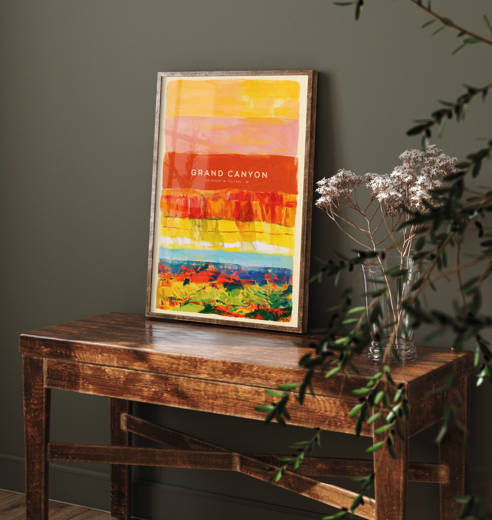 Grand Canyon Art Print - Arizona Layered Strata Illustration - National Park Travel Poster with Coordinates 2/3