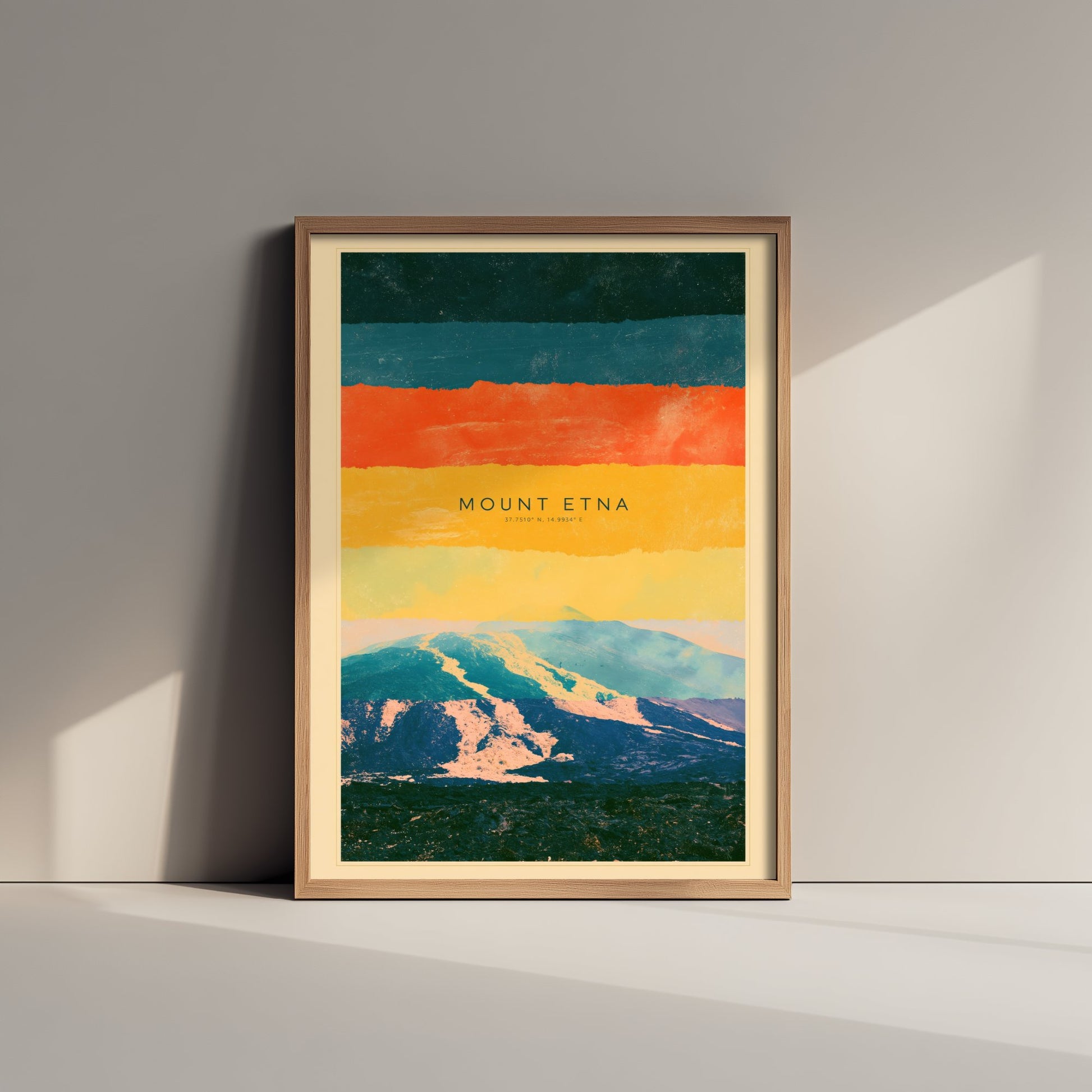 Mount Etna Art Print - Sicily Volcano Layered Strata Illustration - Italy Travel Poster with Coordinates 3/3
