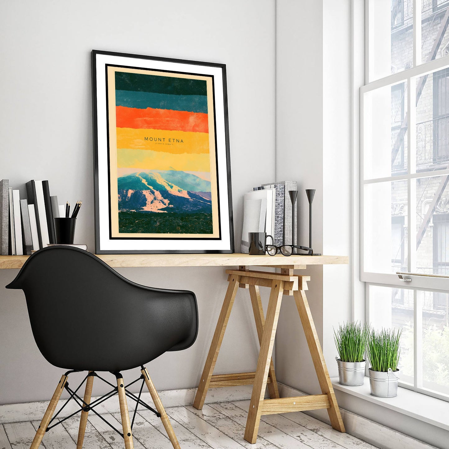 Mount Etna Art Print - Sicily Volcano Layered Strata Illustration - Italy Travel Poster with Coordinates 3/3