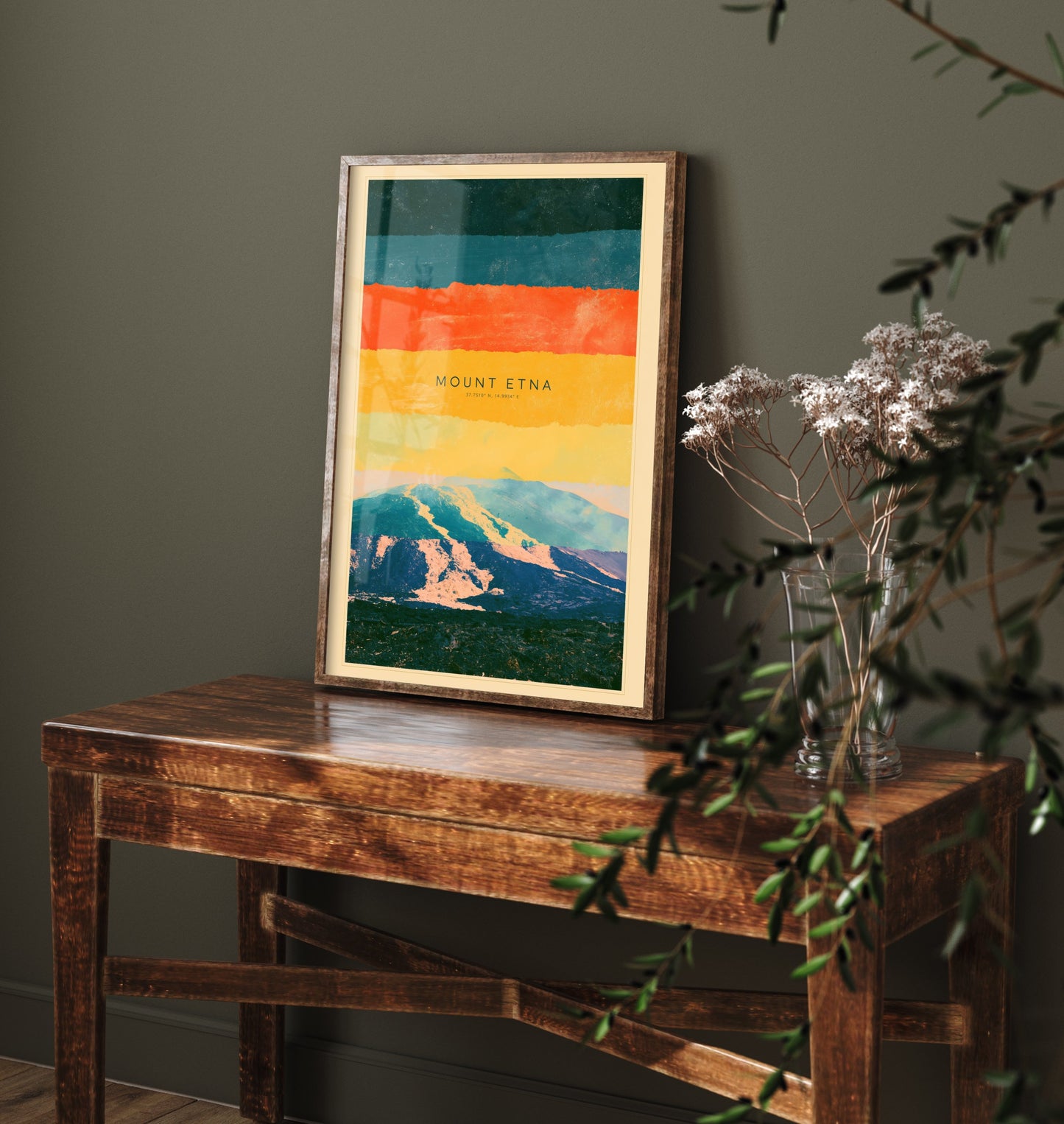Mount Etna Art Print - Sicily Volcano Layered Strata Illustration - Italy Travel Poster with Coordinates 3/3