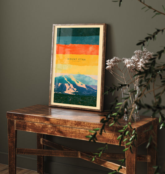 Mount Etna Art Print - Sicily Volcano Layered Strata Illustration - Italy Travel Poster with Coordinates 3/3