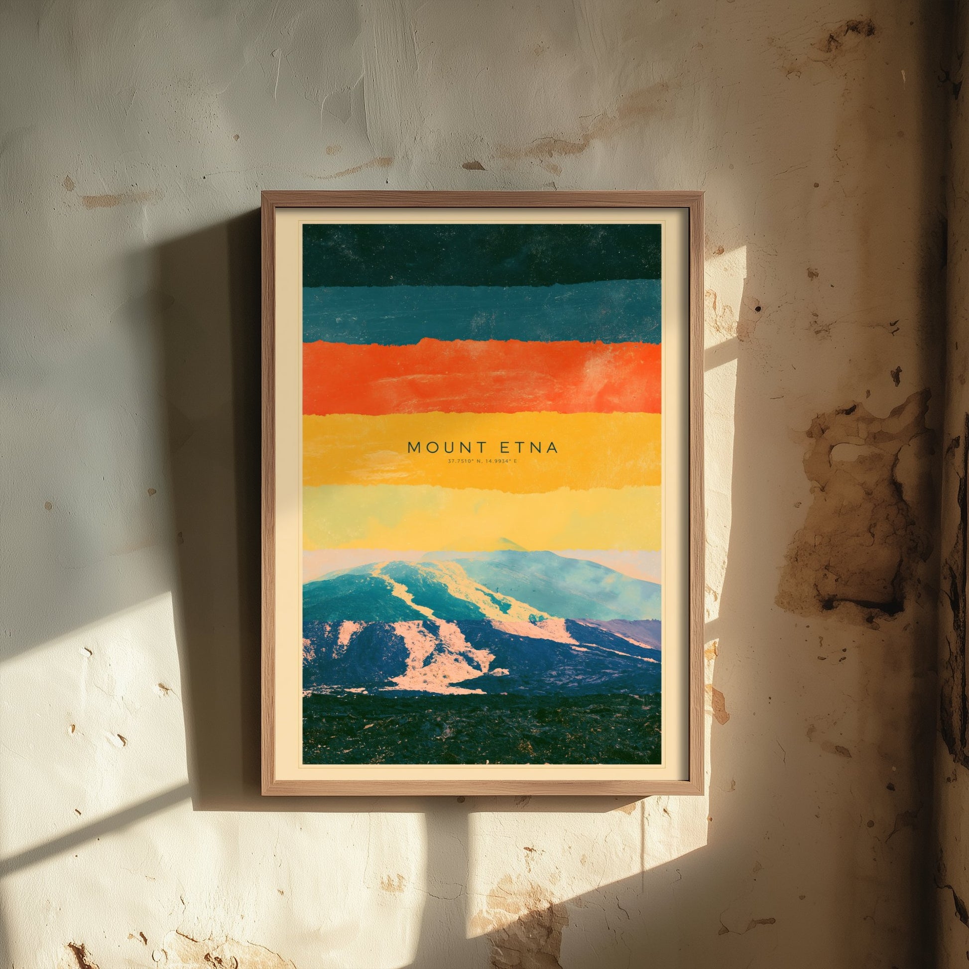 Mount Etna Art Print - Sicily Volcano Layered Strata Illustration - Italy Travel Poster with Coordinates 3/3