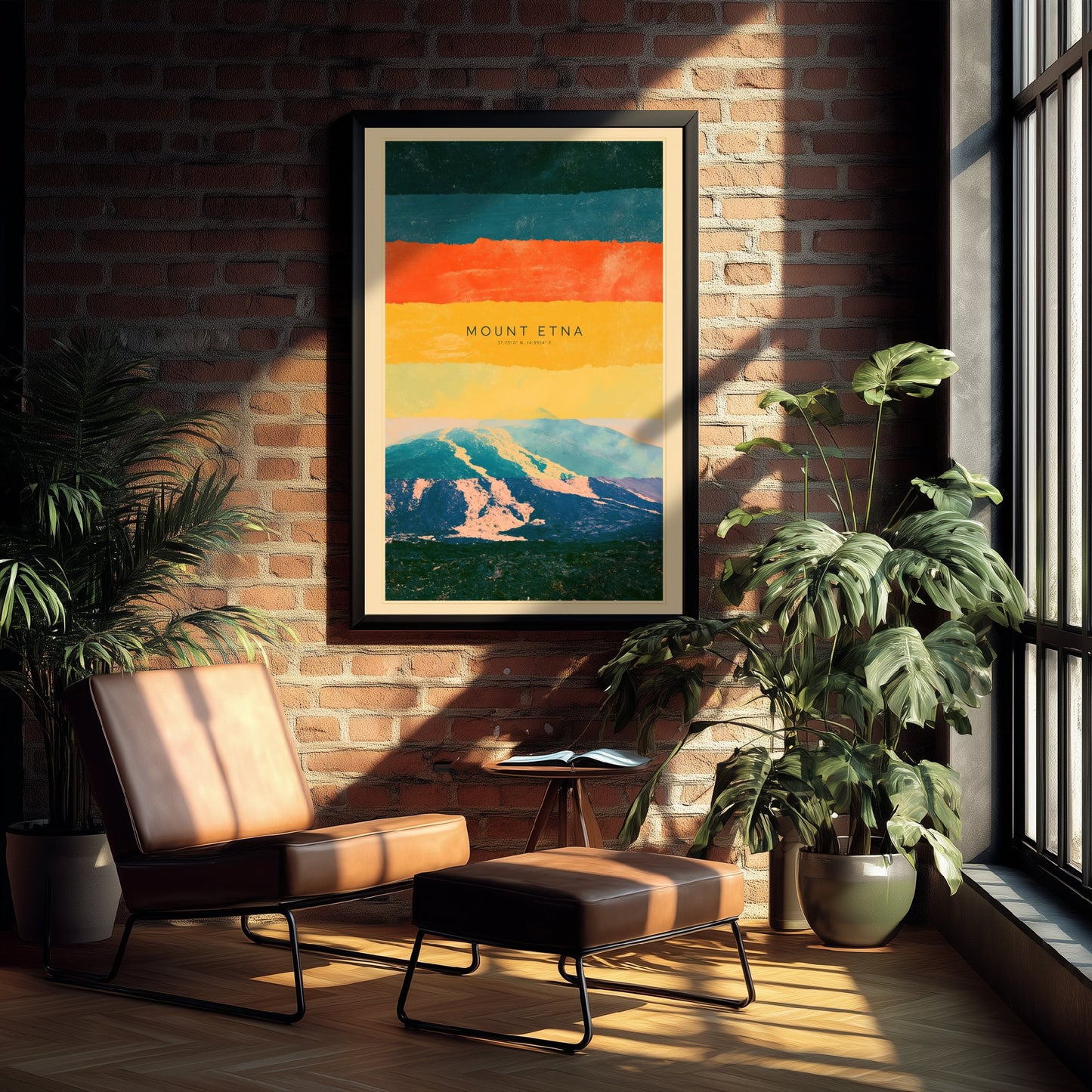 Mount Etna Art Print - Sicily Volcano Layered Strata Illustration - Italy Travel Poster with Coordinates 3/3