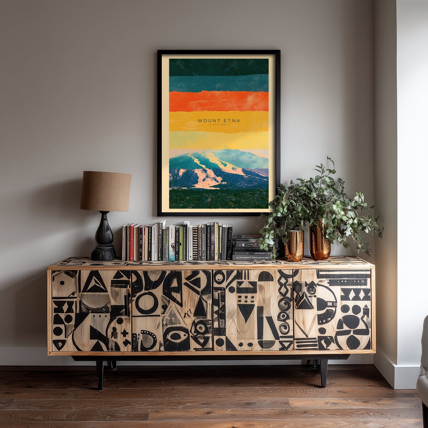 Mount Etna Art Print - Sicily Volcano Layered Strata Illustration - Italy Travel Poster with Coordinates 3/3