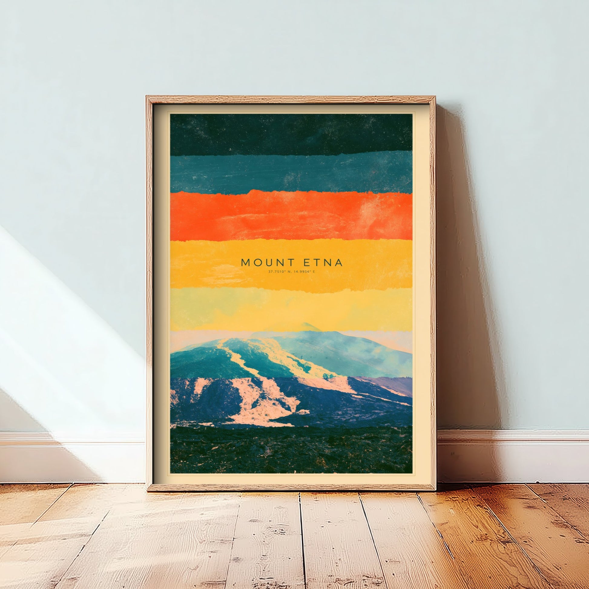 Mount Etna Art Print - Sicily Volcano Layered Strata Illustration - Italy Travel Poster with Coordinates 3/3