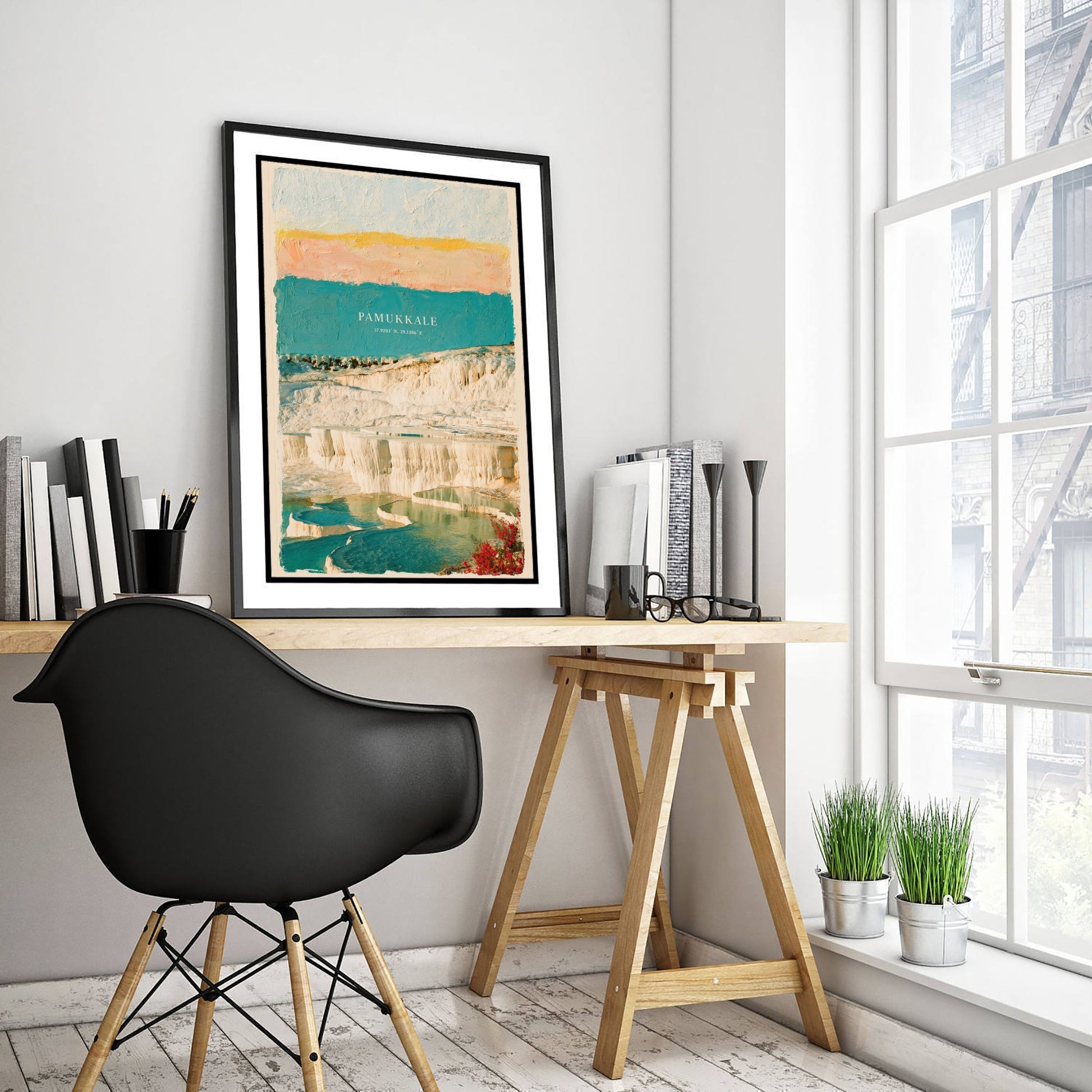 Pamukkale Art Print - Turkey Thermal Terraces Illustration - Layered Strata Travel Poster with Coordinates 1/3
