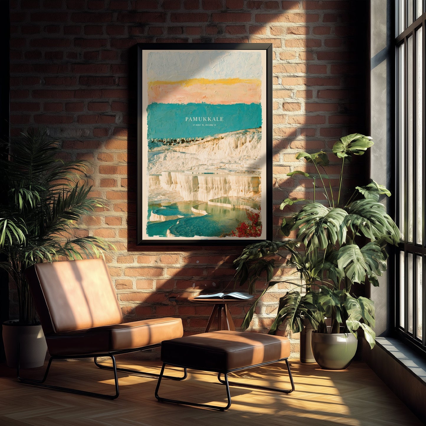 Pamukkale Art Print - Turkey Thermal Terraces Illustration - Layered Strata Travel Poster with Coordinates 1/3