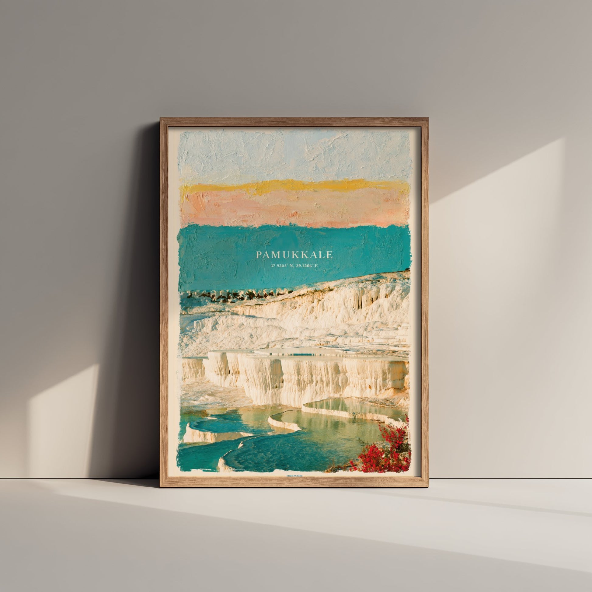 Pamukkale Art Print - Turkey Thermal Terraces Illustration - Layered Strata Travel Poster with Coordinates 1/3
