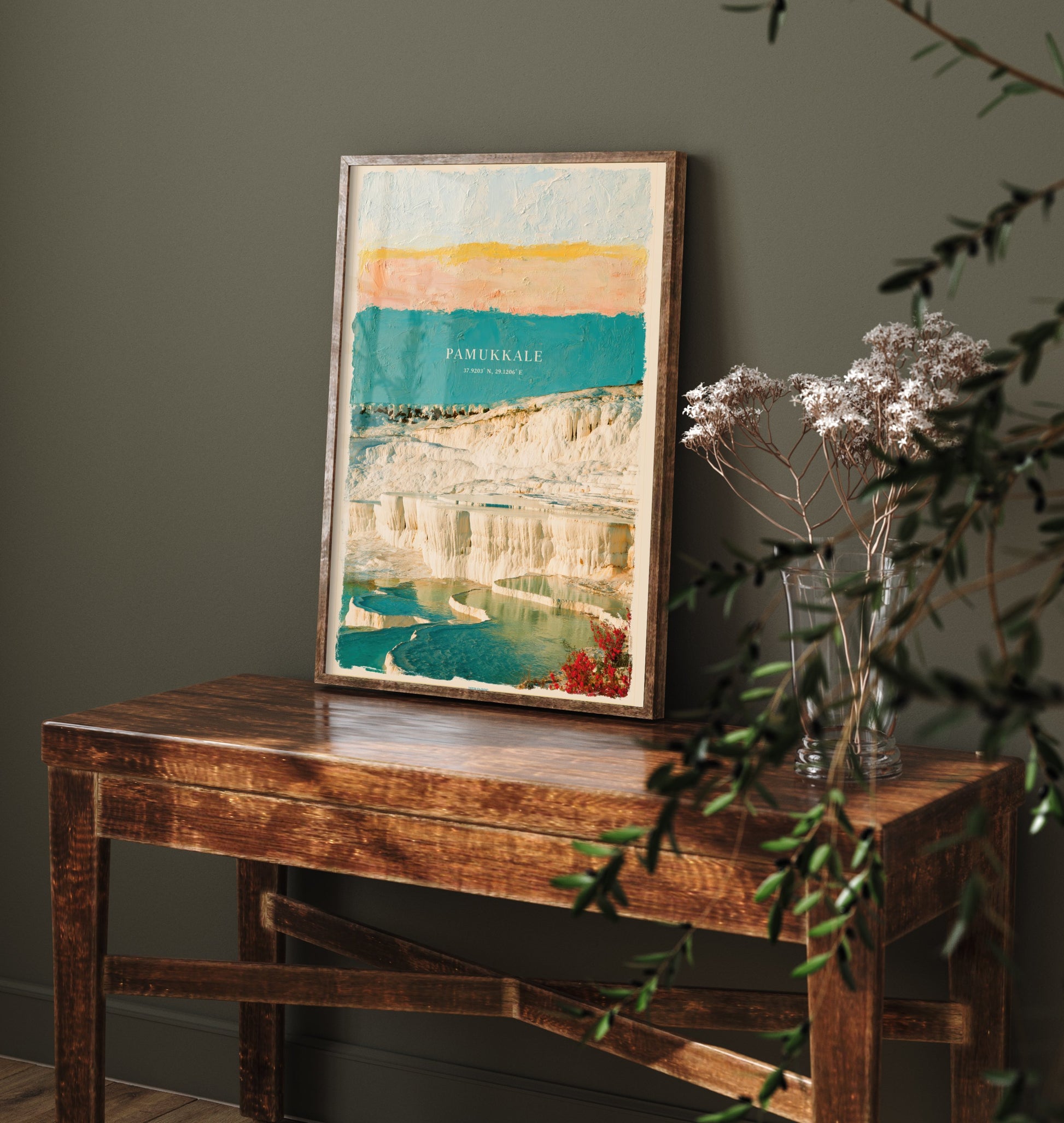 Pamukkale Art Print - Turkey Thermal Terraces Illustration - Layered Strata Travel Poster with Coordinates 1/3