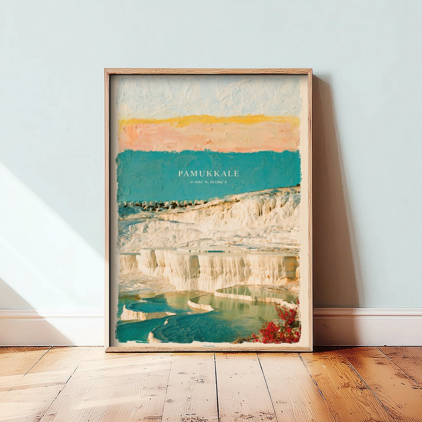 Pamukkale Art Print - Turkey Thermal Terraces Illustration - Layered Strata Travel Poster with Coordinates 1/3