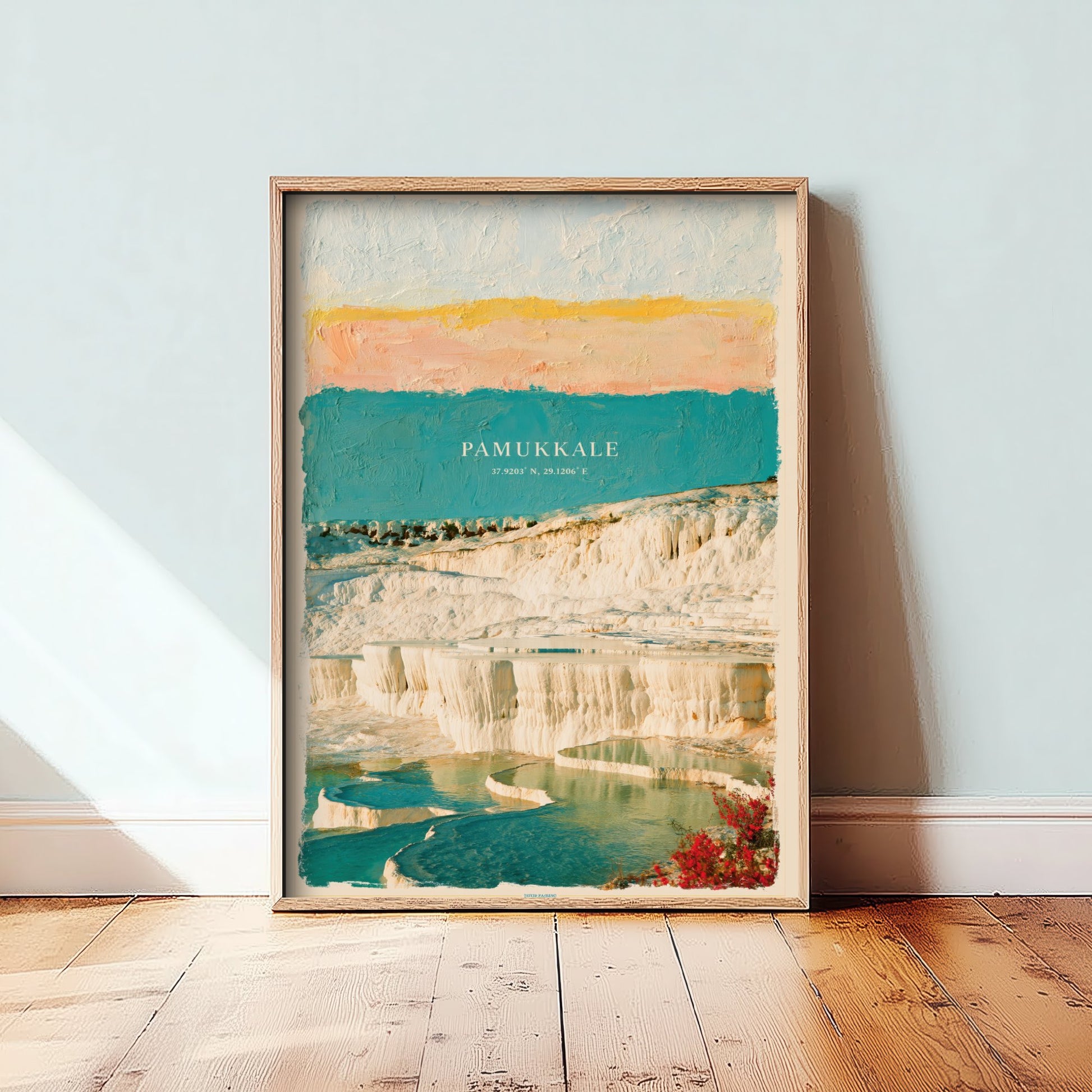 Pamukkale Art Print - Turkey Thermal Terraces Illustration - Layered Strata Travel Poster with Coordinates 1/3