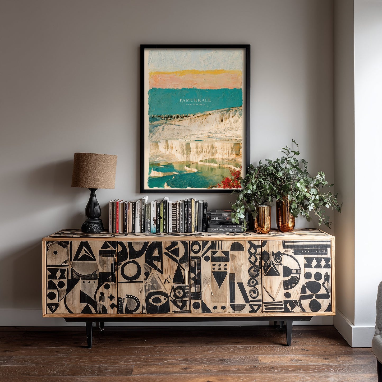 Pamukkale Art Print - Turkey Thermal Terraces Illustration - Layered Strata Travel Poster with Coordinates 1/3