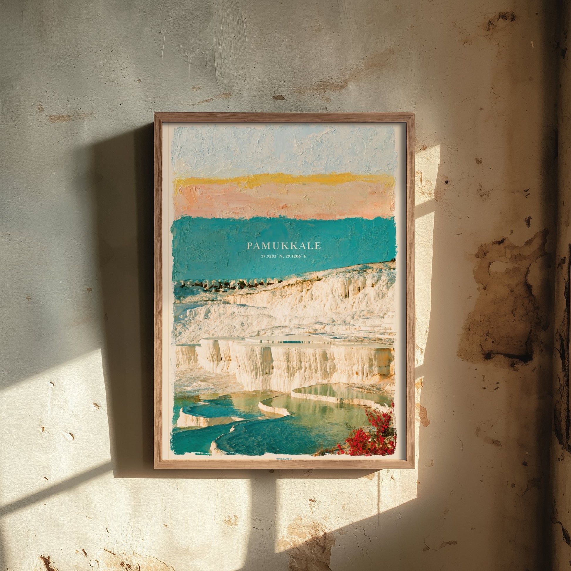 Pamukkale Art Print - Turkey Thermal Terraces Illustration - Layered Strata Travel Poster with Coordinates 1/3