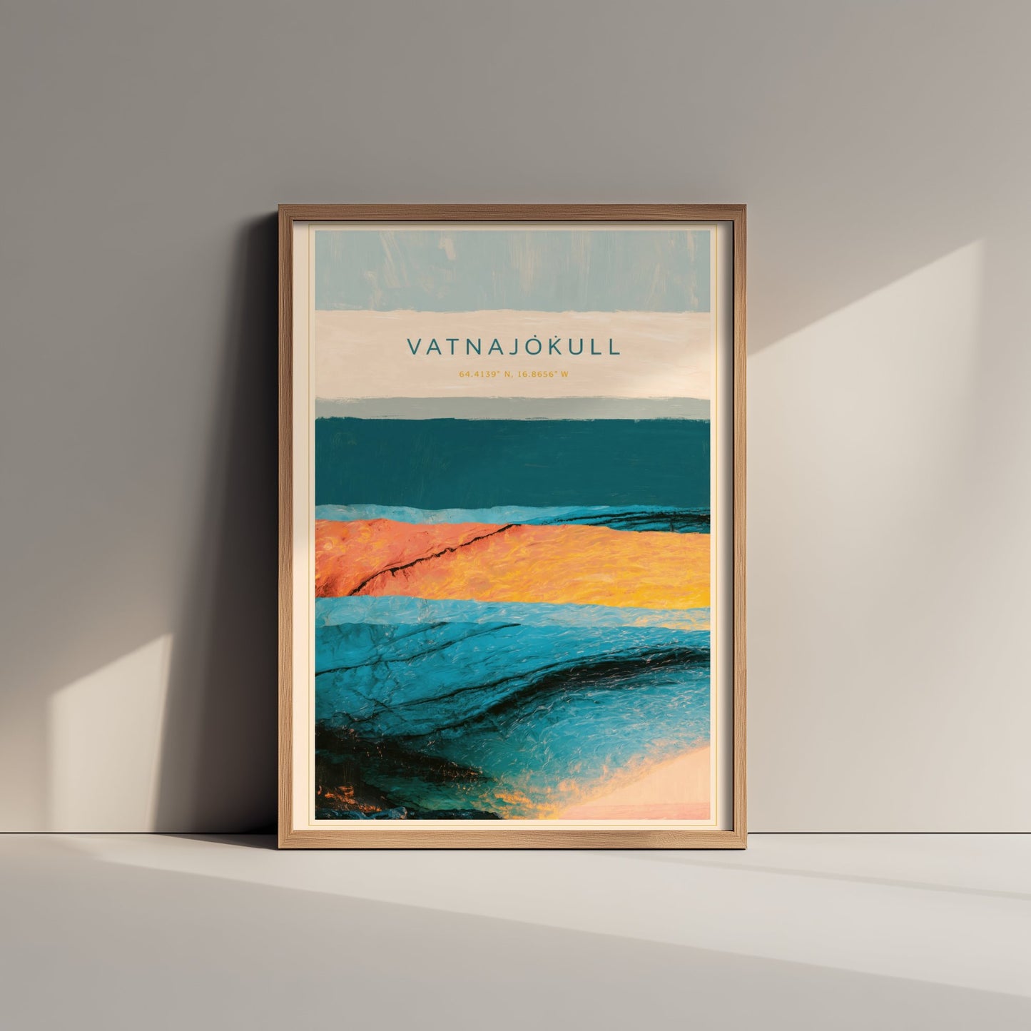 Vatnajokull Art Print - Iceland Glacier Illustration - Layered Strata Travel Poster with Coordinates 2/3