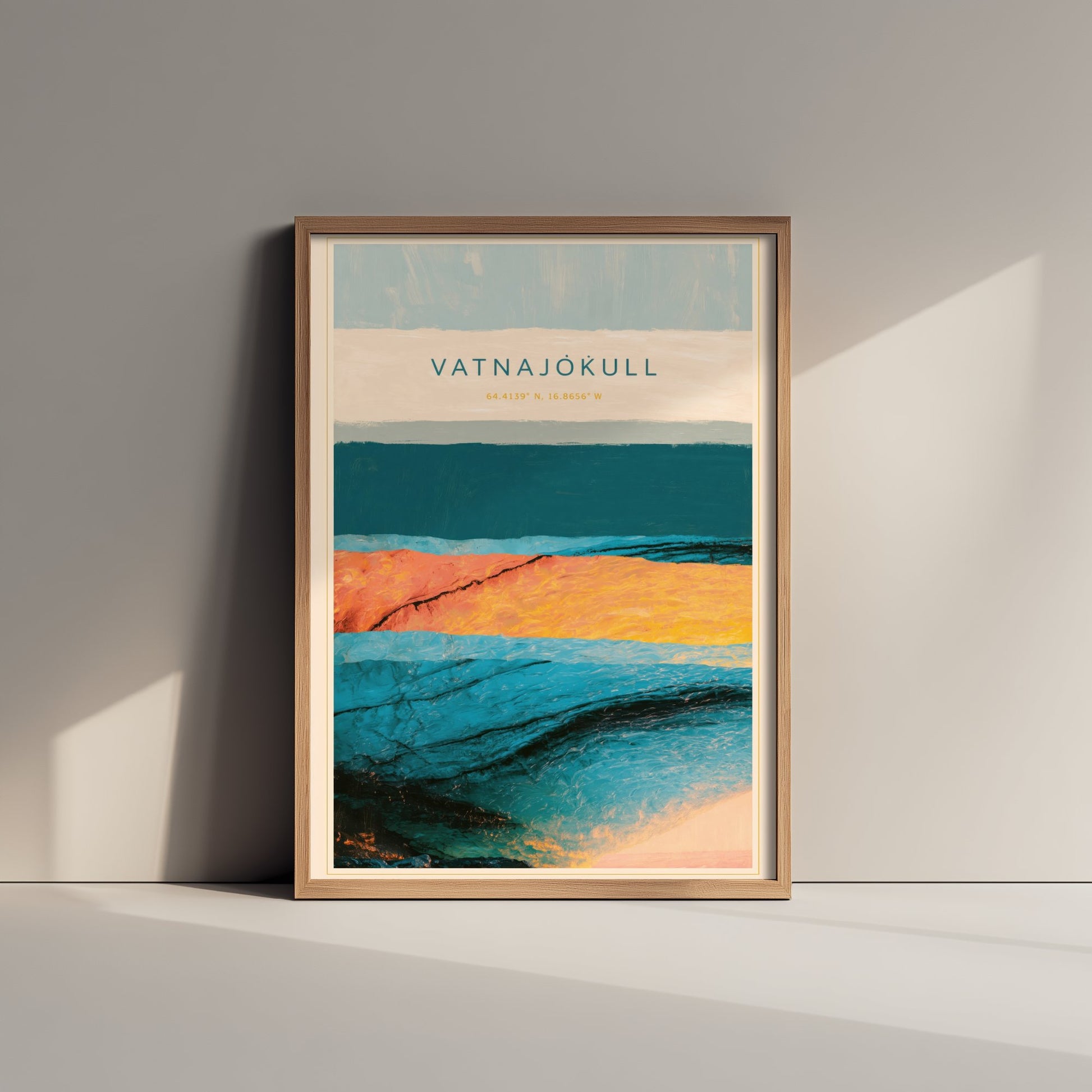 Vatnajokull Art Print - Iceland Glacier Illustration - Layered Strata Travel Poster with Coordinates 2/3