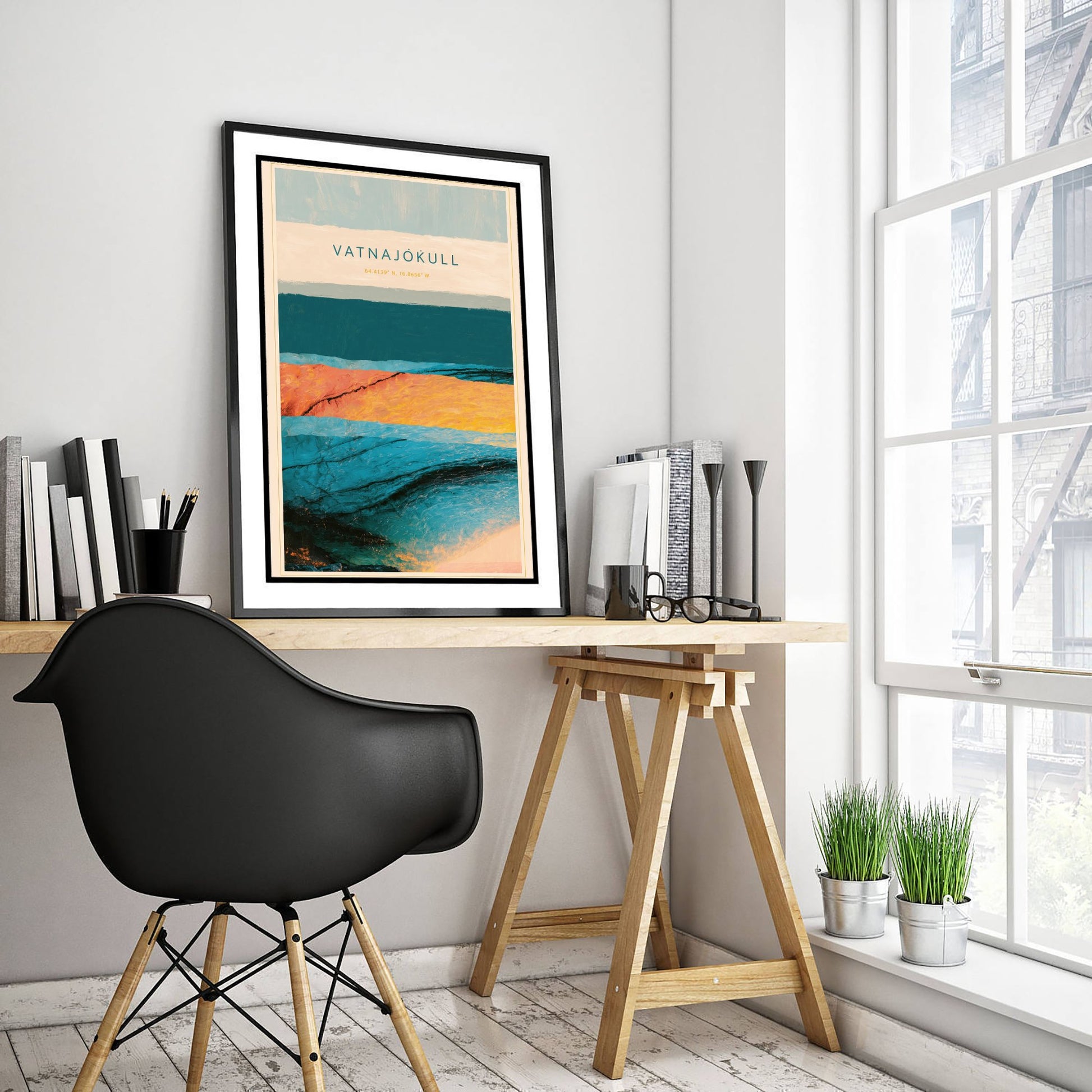 Vatnajokull Art Print - Iceland Glacier Illustration - Layered Strata Travel Poster with Coordinates 2/3