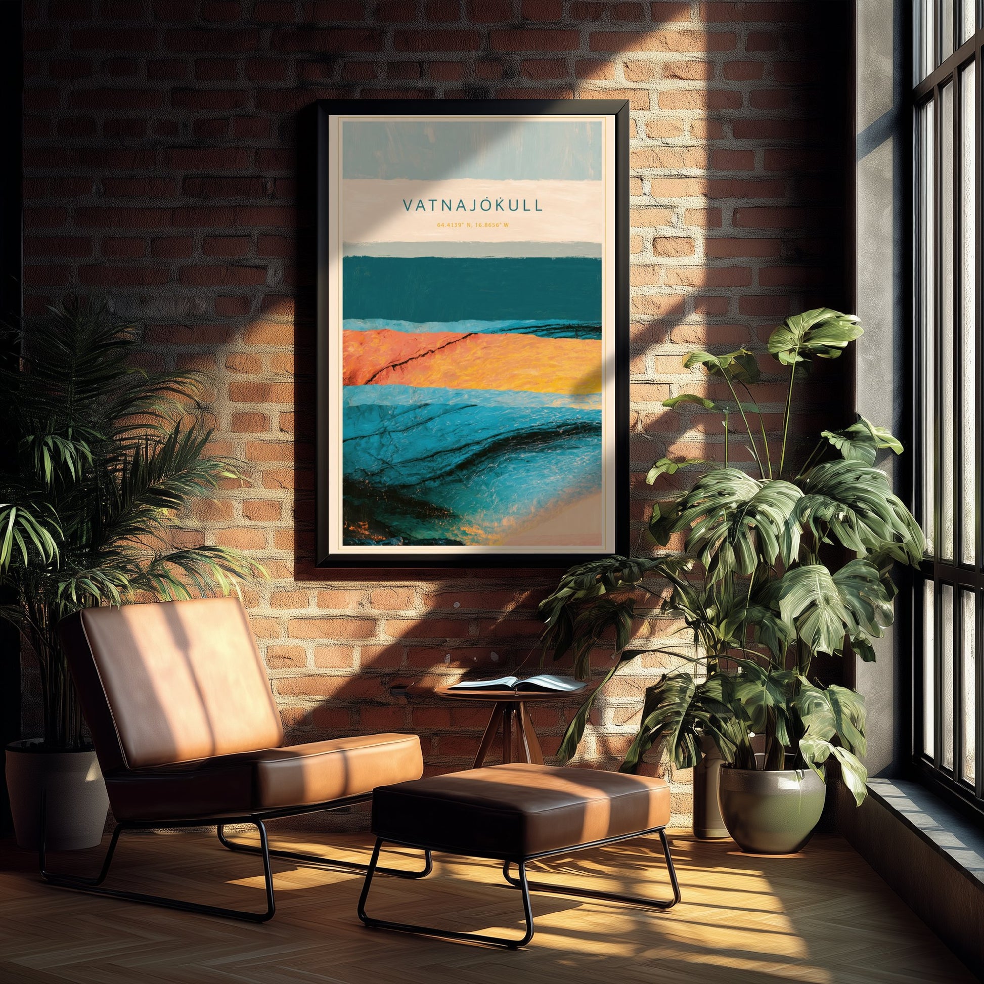 Vatnajokull Art Print - Iceland Glacier Illustration - Layered Strata Travel Poster with Coordinates 2/3