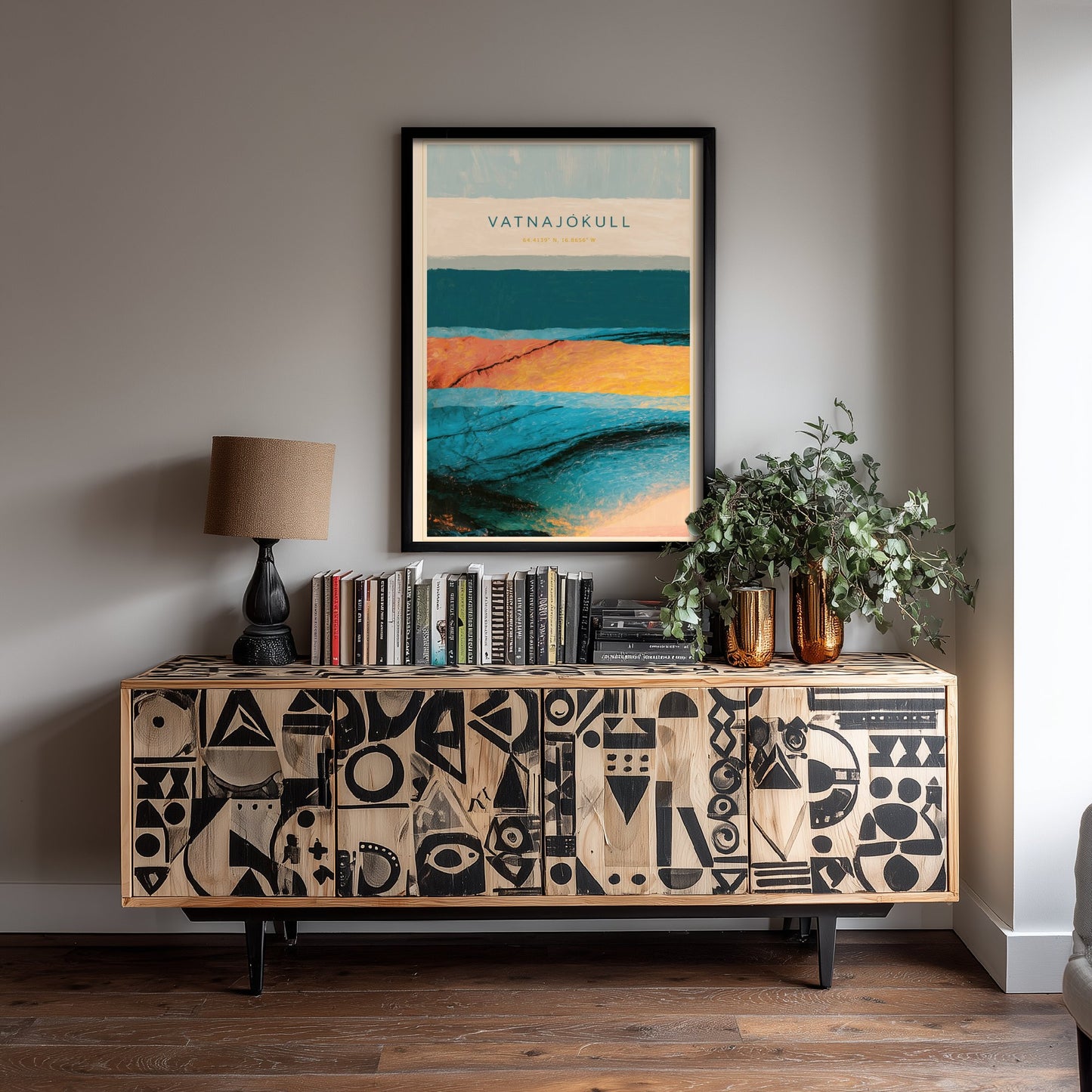 Vatnajokull Art Print - Iceland Glacier Illustration - Layered Strata Travel Poster with Coordinates 2/3