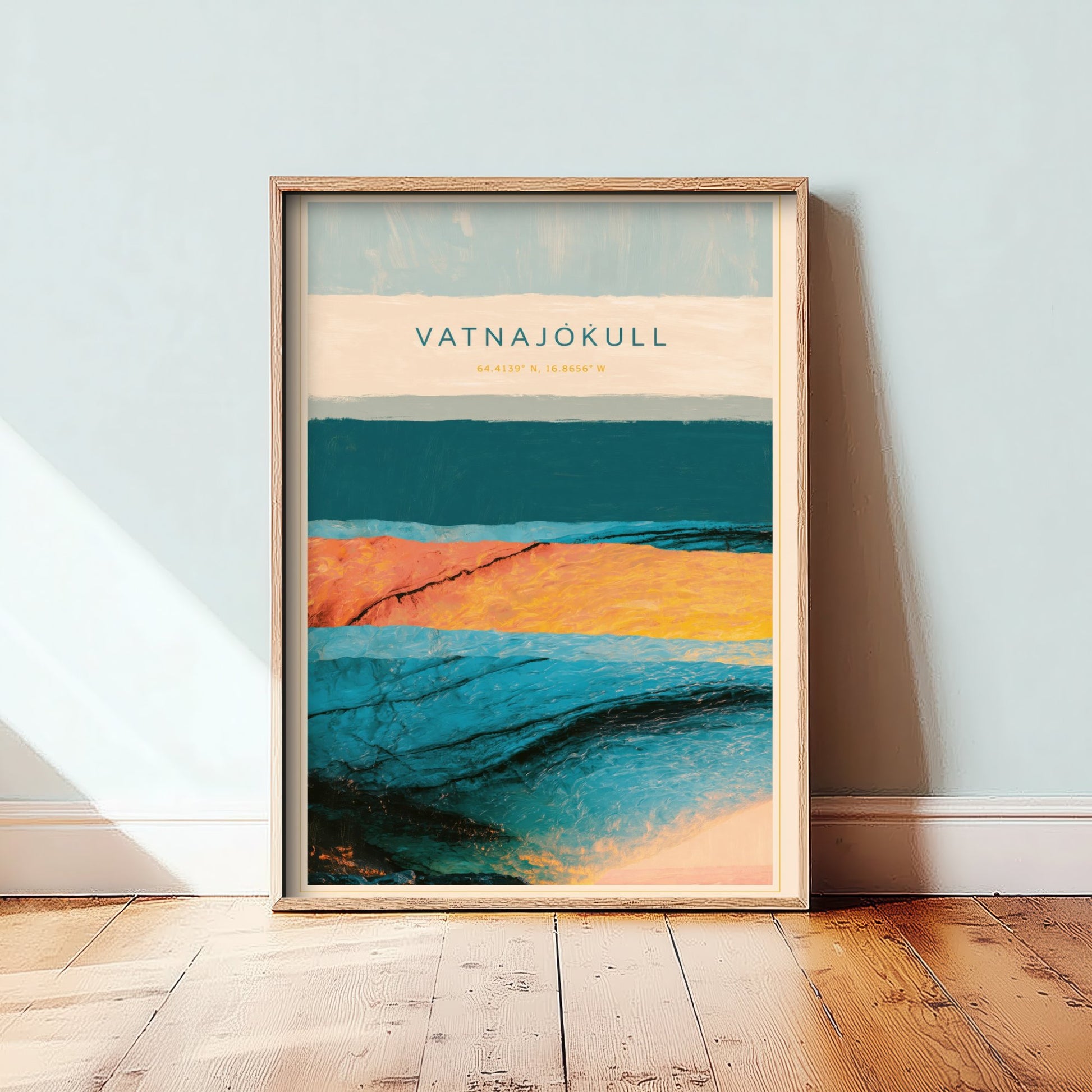 Vatnajokull Art Print - Iceland Glacier Illustration - Layered Strata Travel Poster with Coordinates 2/3