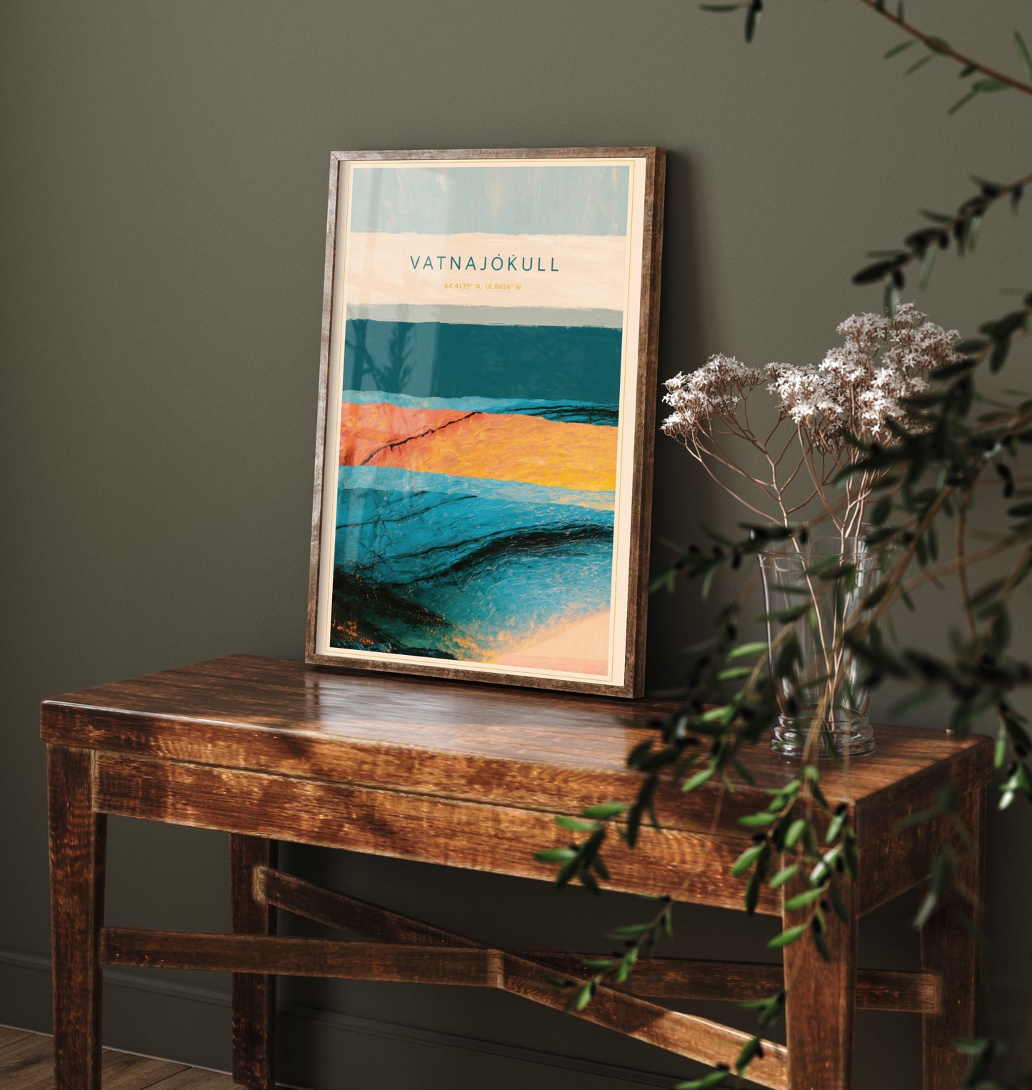 Vatnajokull Art Print - Iceland Glacier Illustration - Layered Strata Travel Poster with Coordinates 2/3