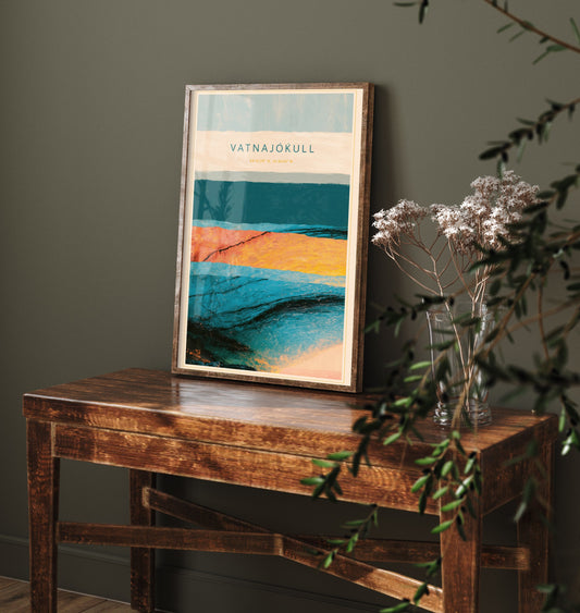 Vatnajokull Art Print - Iceland Glacier Illustration - Layered Strata Travel Poster with Coordinates 2/3