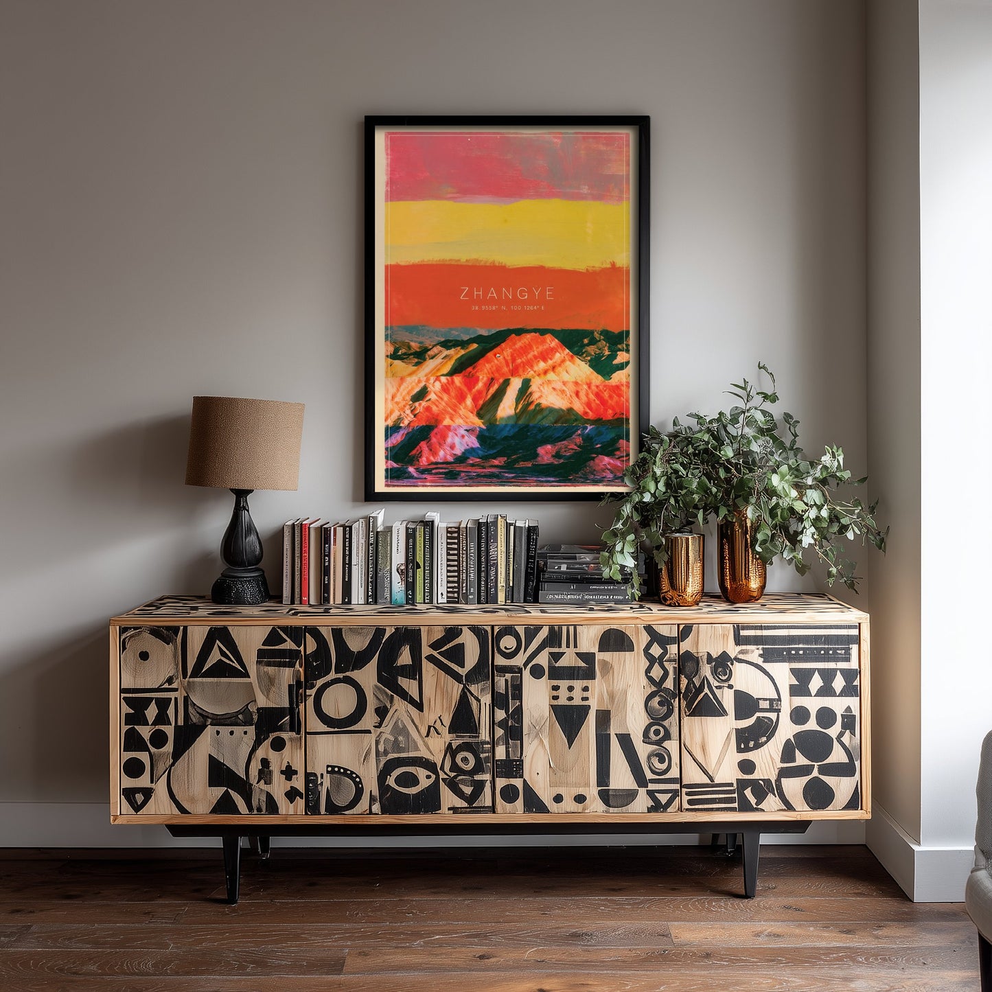 Zhangye Danxia Art Print - China Rainbow Mountains Illustration - Layered Strata Travel Poster with Coordinates 3/3