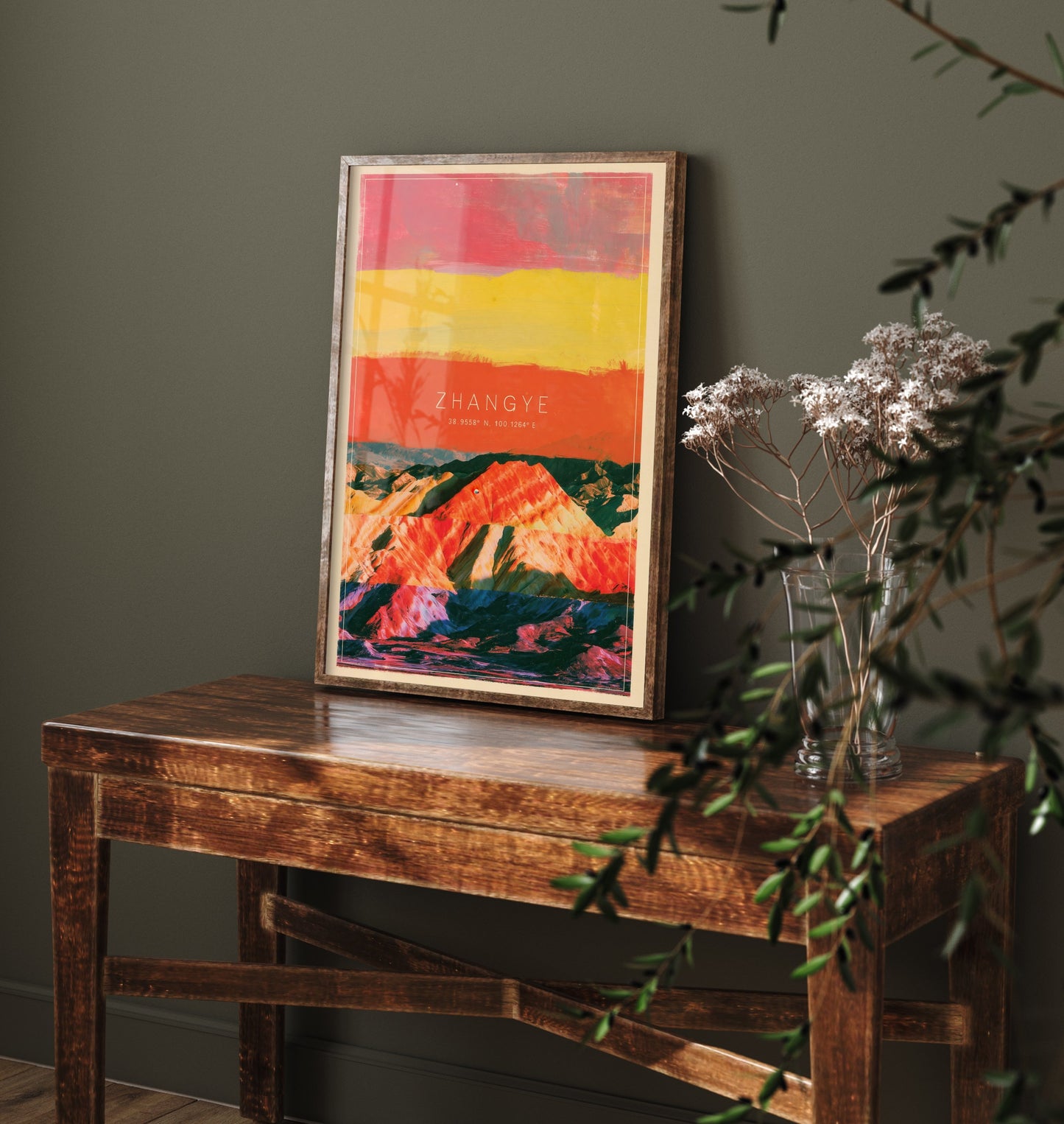 Zhangye Danxia Art Print - China Rainbow Mountains Illustration - Layered Strata Travel Poster with Coordinates 3/3