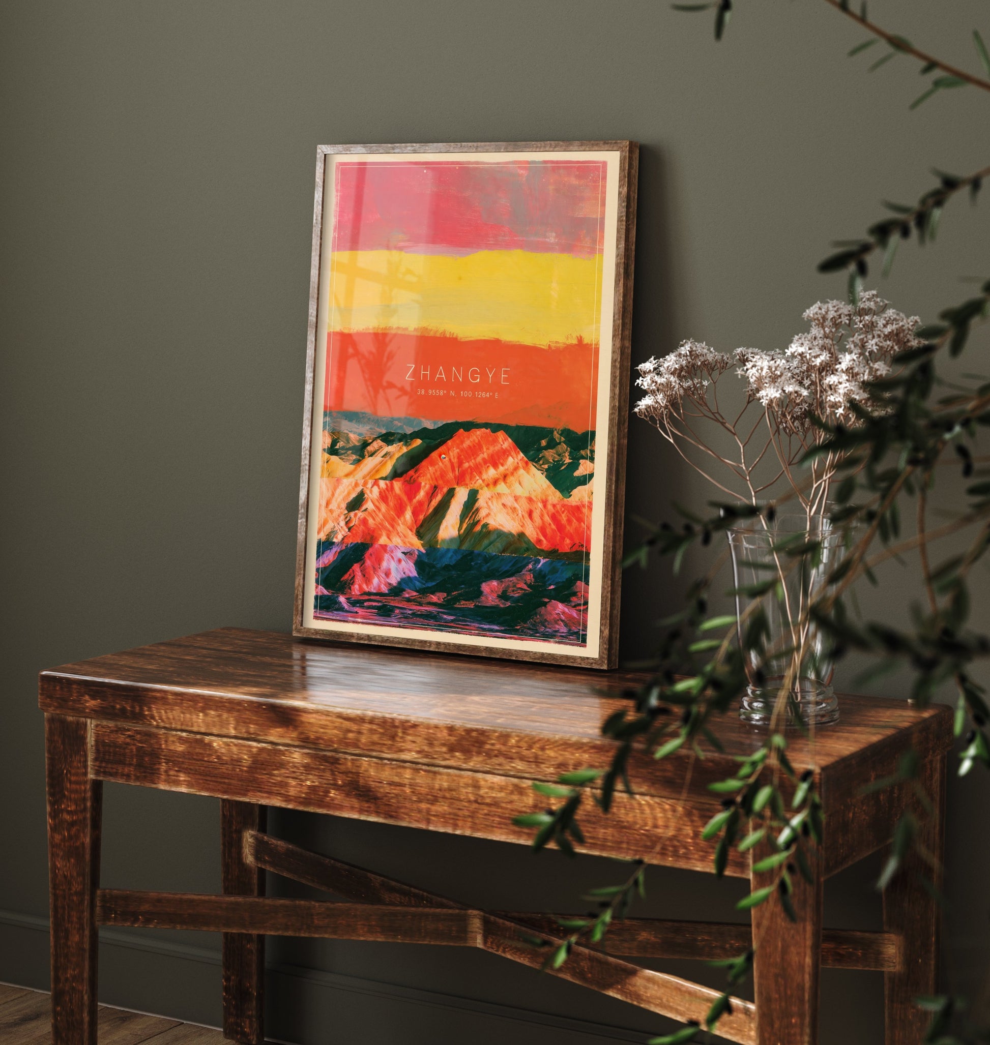 Zhangye Danxia Art Print - China Rainbow Mountains Illustration - Layered Strata Travel Poster with Coordinates 3/3