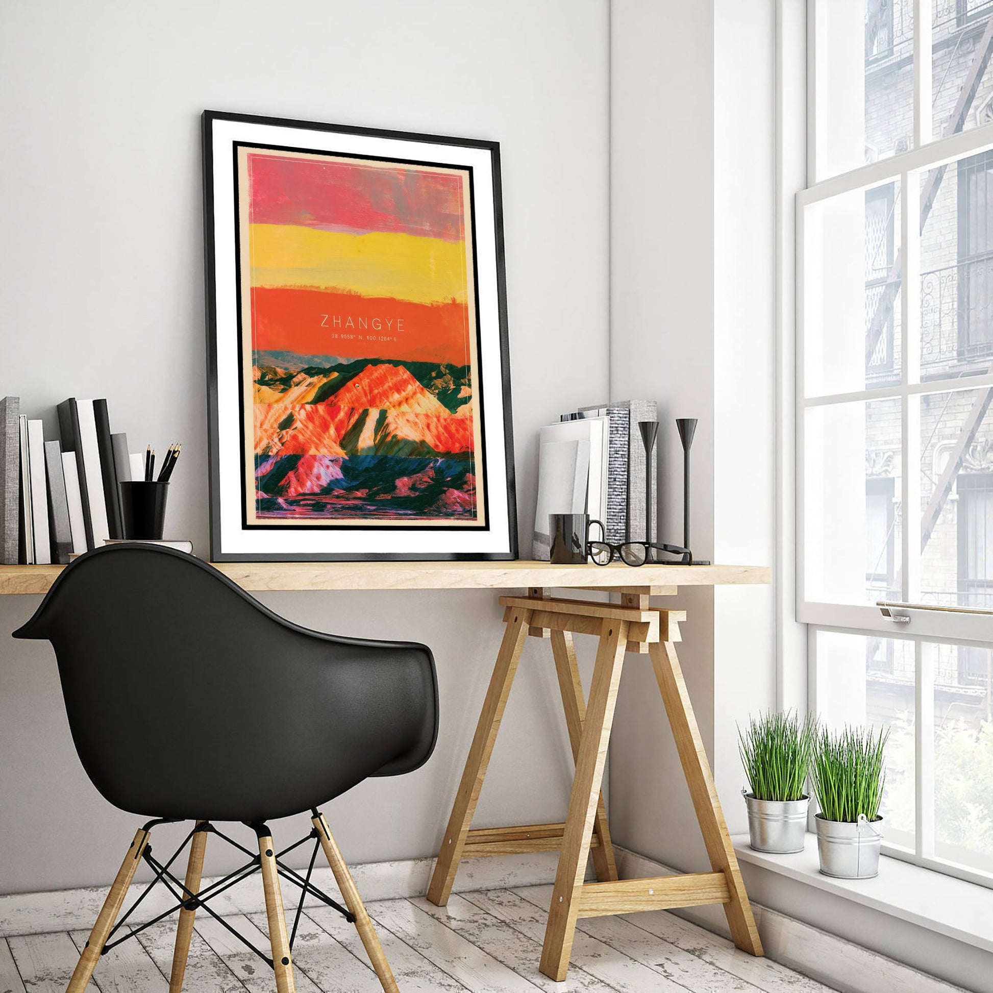 Zhangye Danxia Art Print - China Rainbow Mountains Illustration - Layered Strata Travel Poster with Coordinates 3/3
