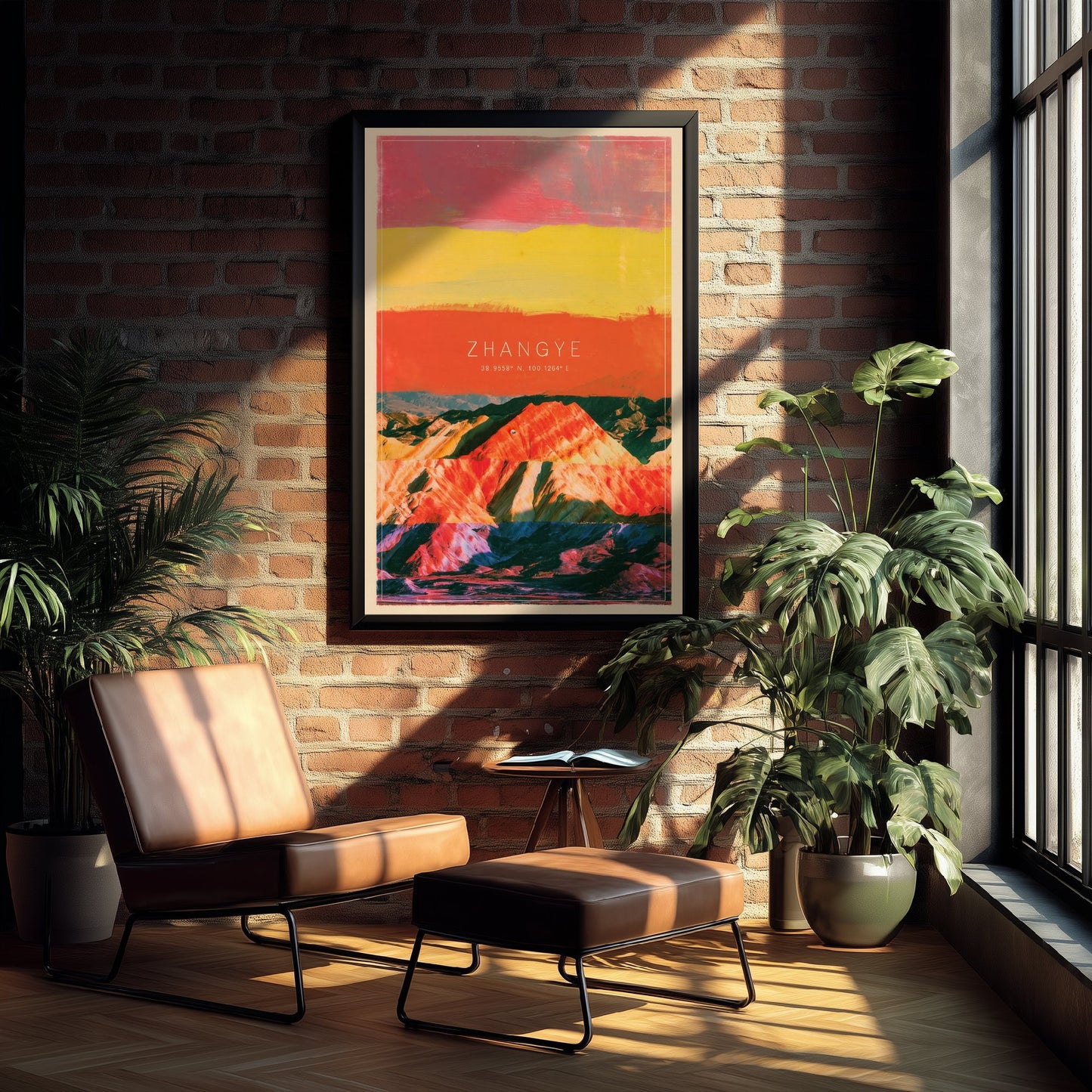 Zhangye Danxia Art Print - China Rainbow Mountains Illustration - Layered Strata Travel Poster with Coordinates 3/3