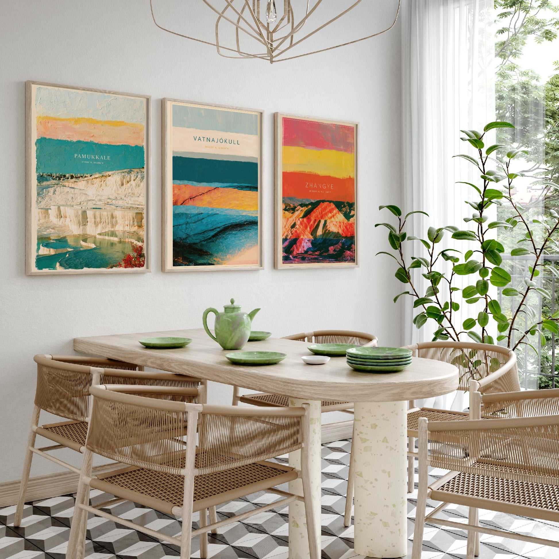 Strata Core Set of Three Art Prints - Pamukkale, Vatnajokull, Zhangye - Abstract Landscape Layer Posters - Painting Collage Style