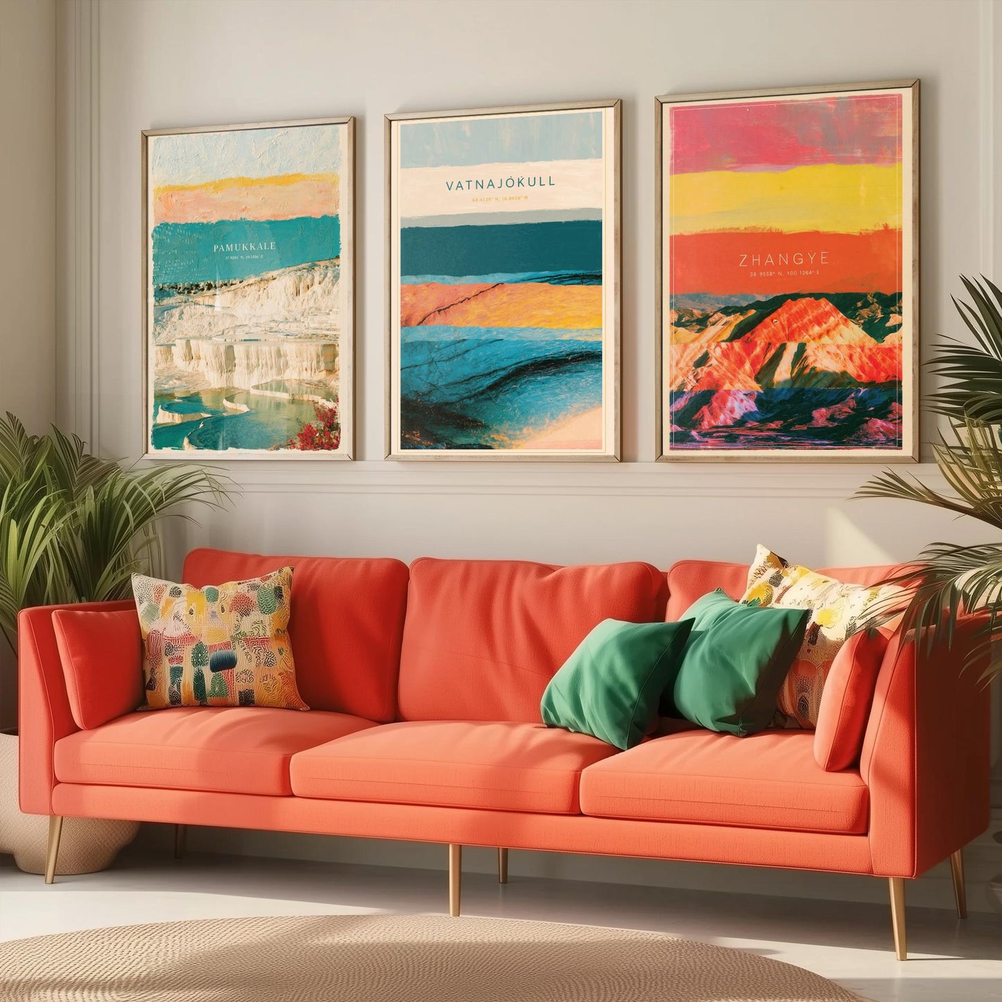 Strata Core Set of Three Art Prints - Pamukkale, Vatnajokull, Zhangye - Abstract Landscape Layer Posters - Painting Collage Style