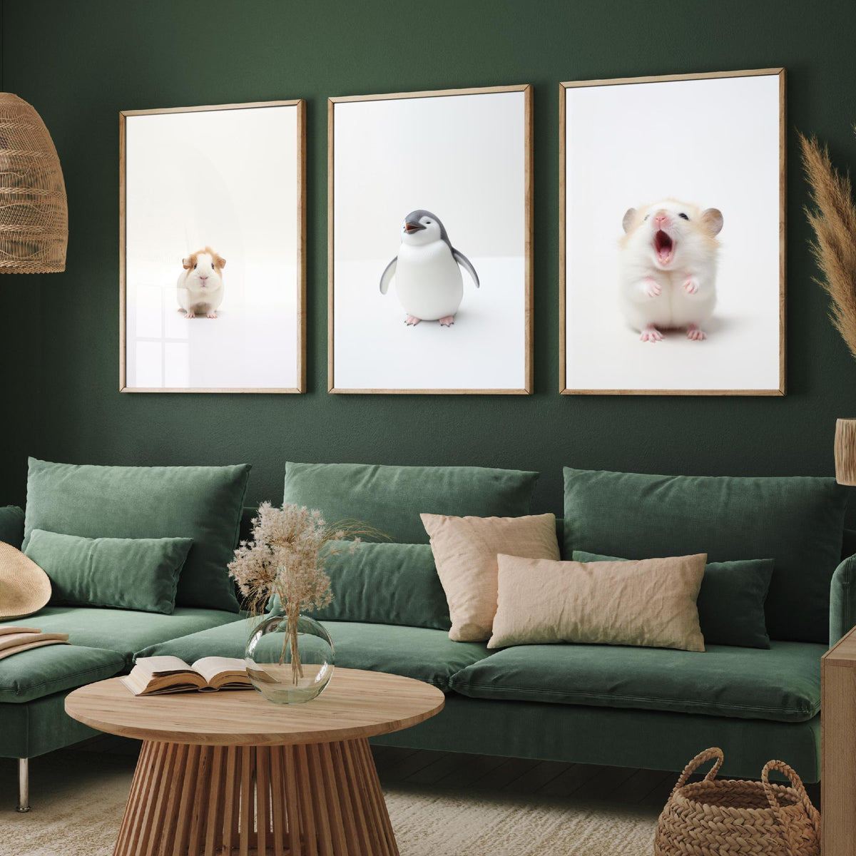 Tiny Animal Babies Set of Three Art Prints - Guinea Pig, Penguin Chick, Hamster - Minimalist Photo Poster