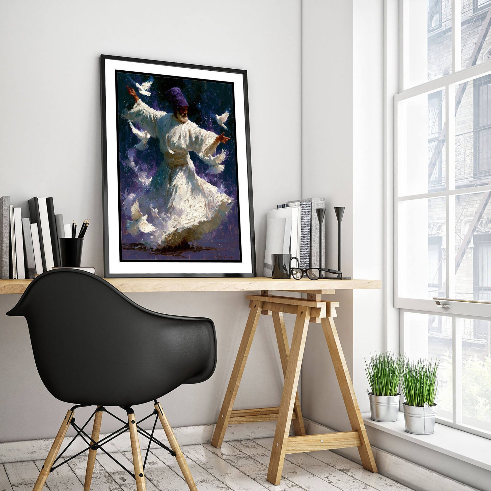 Sufi Whirling Dervish Art Print - Doves Painting - Sufism Poster