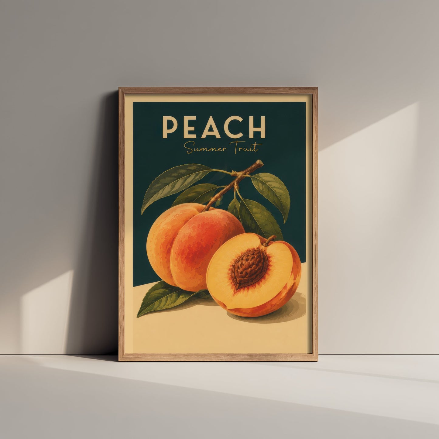 Vintage Peach Art Print - Summer Fruit Kitchen Poster - Food Illustration - Retro Fruit Wall Art 1/3