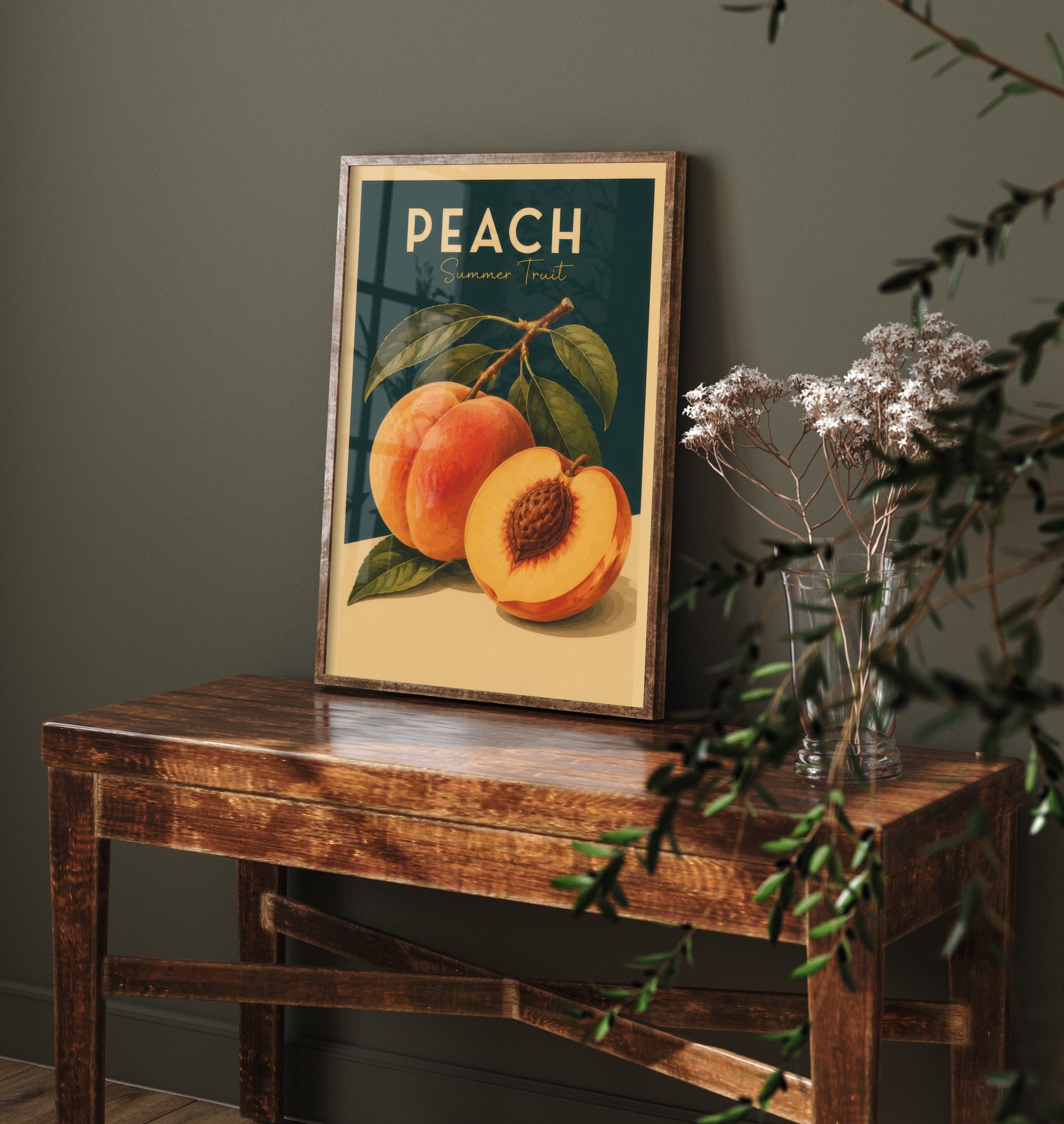 Vintage Peach Art Print - Summer Fruit Kitchen Poster - Food Illustration - Retro Fruit Wall Art 1/3