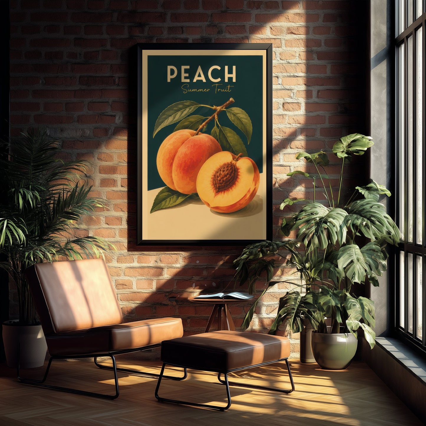 Vintage Peach Art Print - Summer Fruit Kitchen Poster - Food Illustration - Retro Fruit Wall Art 1/3