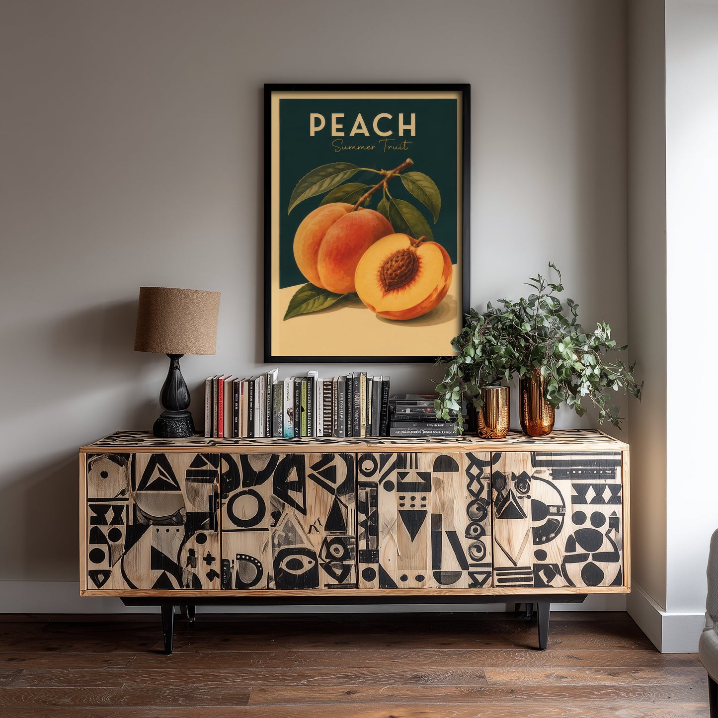 Vintage Peach Art Print - Summer Fruit Kitchen Poster - Food Illustration - Retro Fruit Wall Art 1/3
