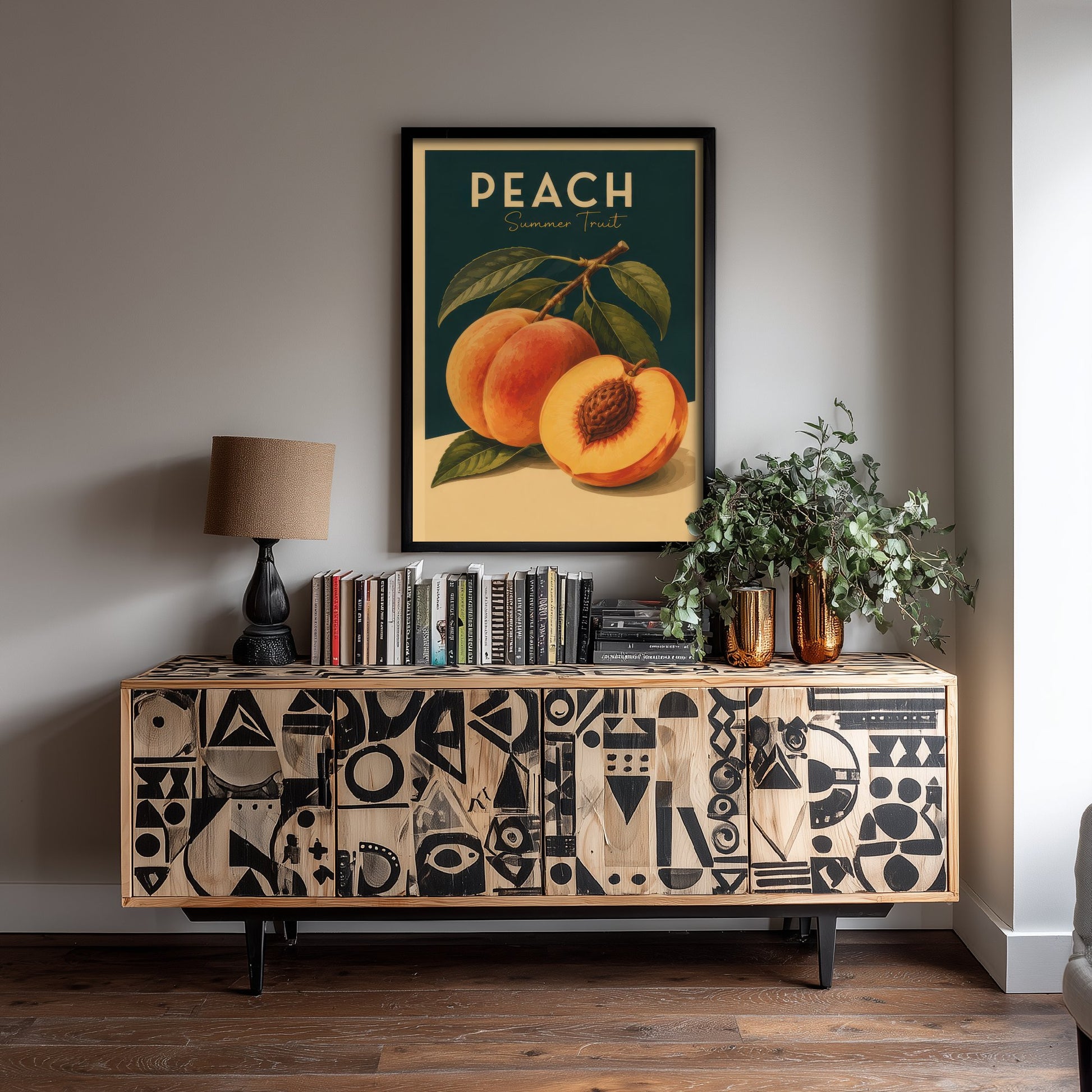 Vintage Peach Art Print - Summer Fruit Kitchen Poster - Food Illustration - Retro Fruit Wall Art 1/3