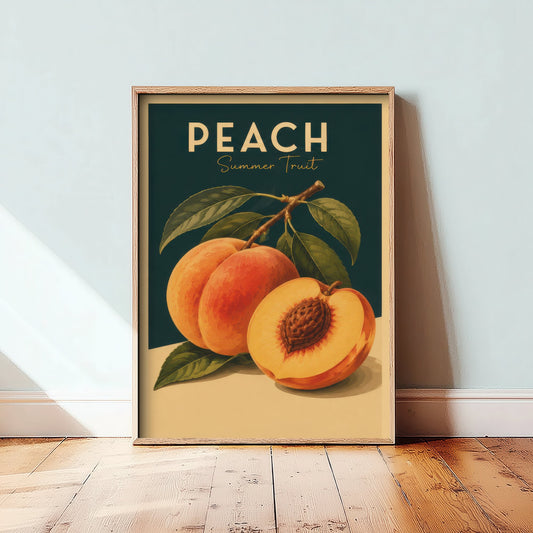 Vintage Peach Art Print - Summer Fruit Kitchen Poster - Food Illustration - Retro Fruit Wall Art 1/3