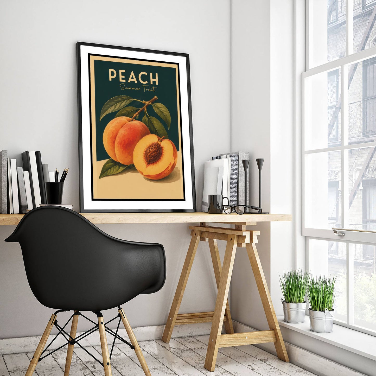 Vintage Peach Art Print - Summer Fruit Kitchen Poster - Food Illustration - Retro Fruit Wall Art 1/3