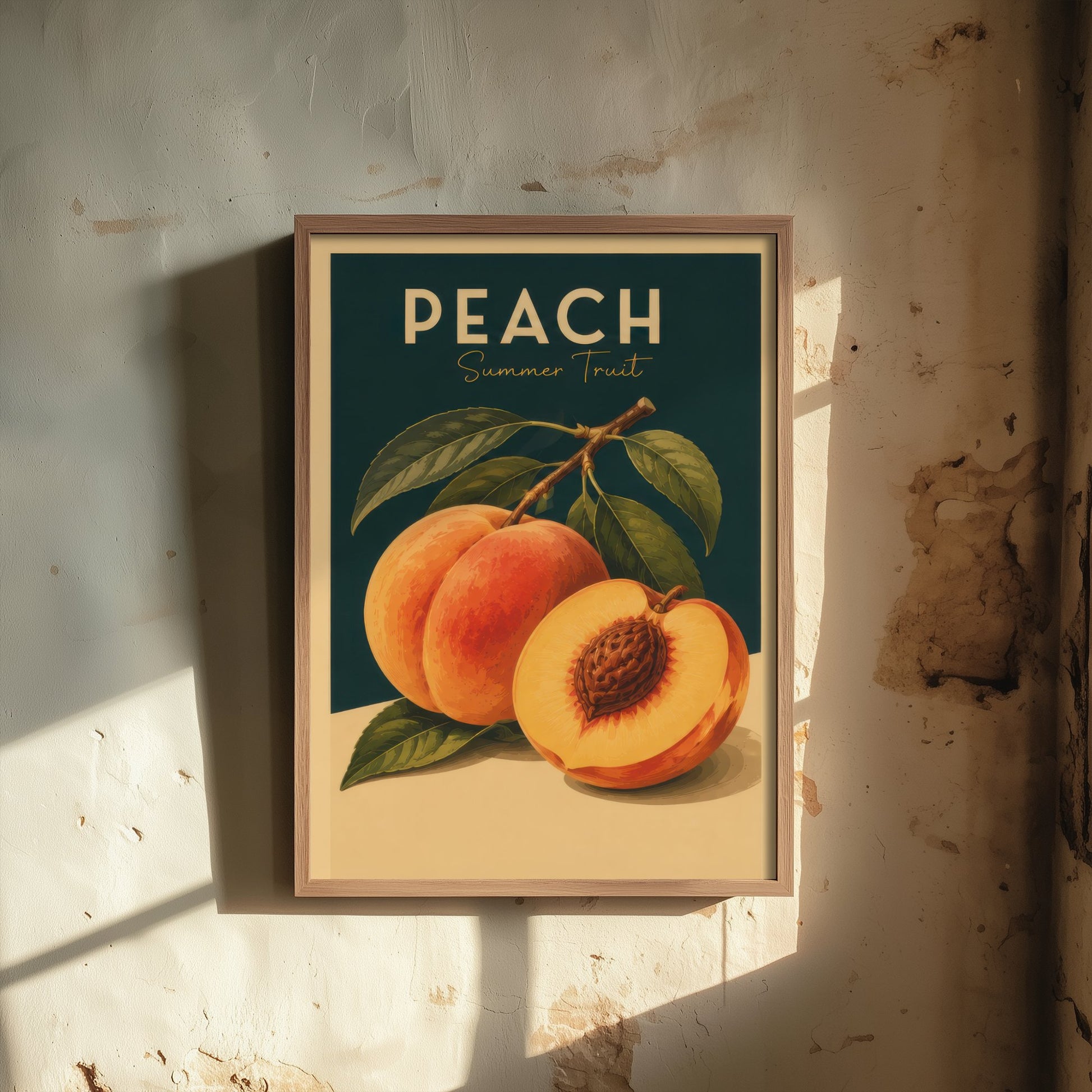 Vintage Peach Art Print - Summer Fruit Kitchen Poster - Food Illustration - Retro Fruit Wall Art 1/3