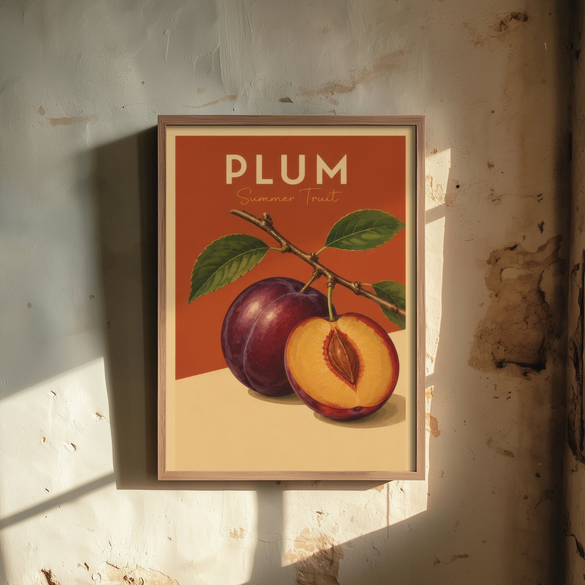 Vintage Plum Art Print - Summer Fruit Kitchen Poster - Food Illustration - Retro Fruit Wall Art 2/3