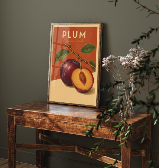 Vintage Plum Art Print - Summer Fruit Kitchen Poster - Food Illustration - Retro Fruit Wall Art 2/3