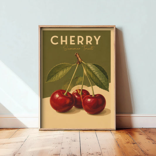 Vintage Cherry Art Print - Summer Fruit Kitchen Poster - Food Illustration - Retro Fruit Wall Art 3/3