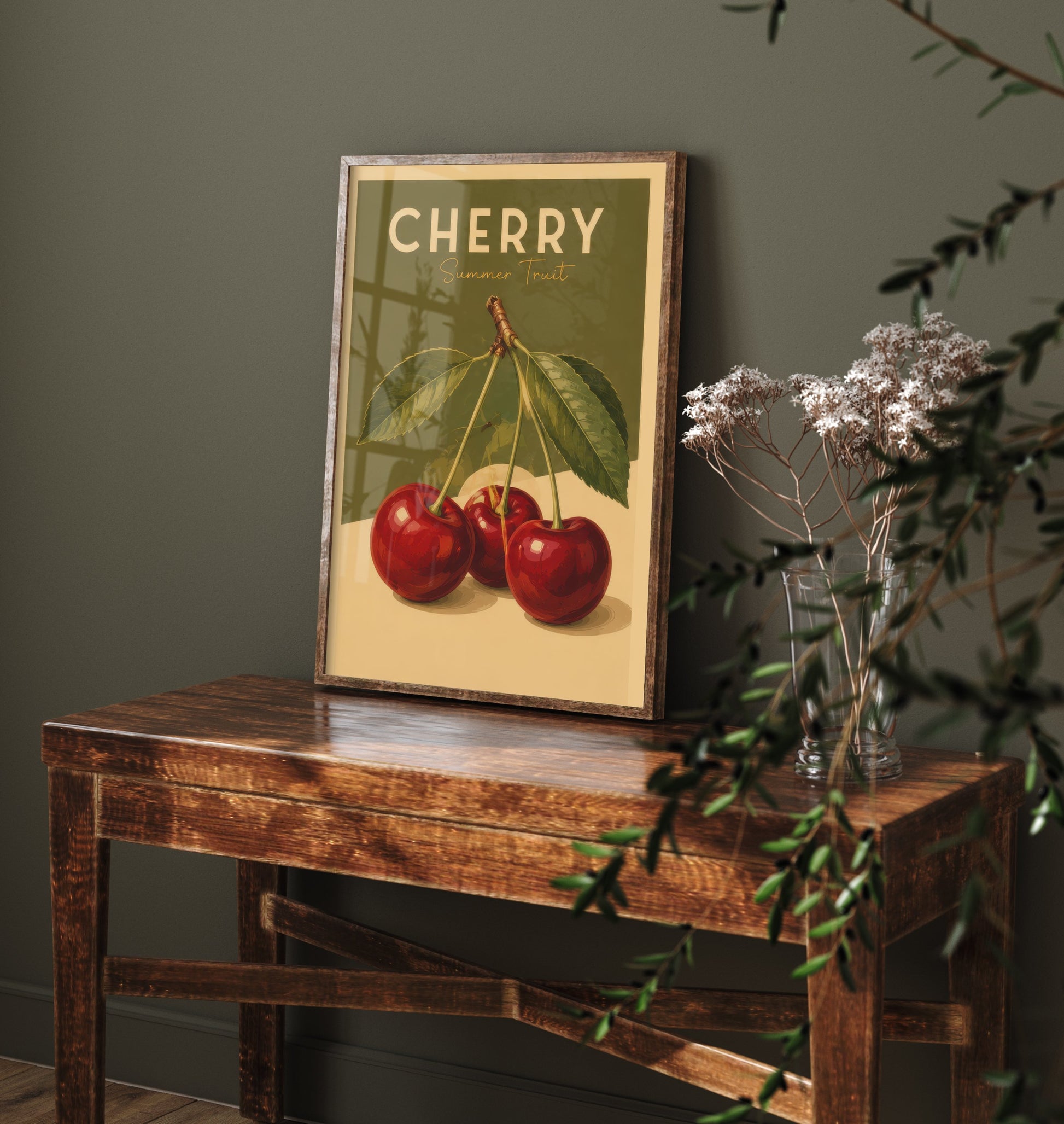 Vintage Cherry Art Print - Summer Fruit Kitchen Poster - Food Illustration - Retro Fruit Wall Art 3/3
